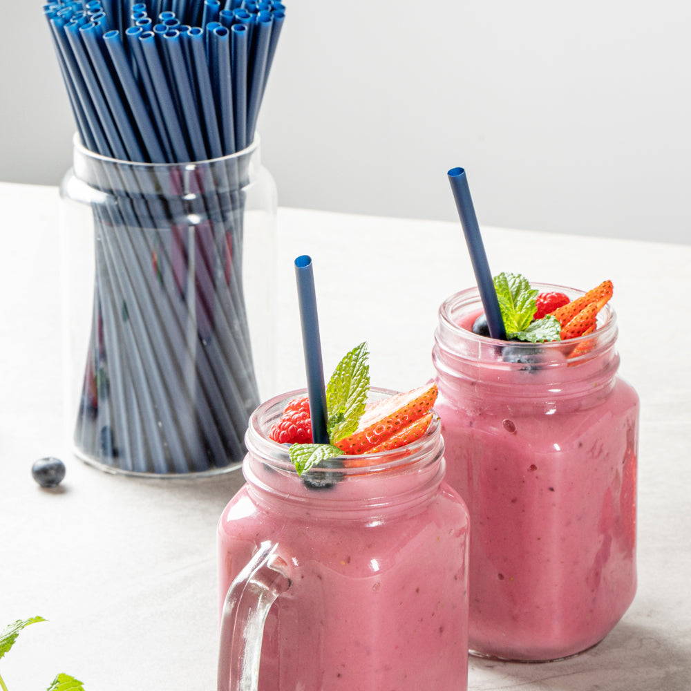Eco-Friendly Compostable PLA/PBAT Plastic Straws - Midnight Blue, 8 1/4 Inch, 100 Count Box - Perfect for Parties, Restaurants & Sustainable Living