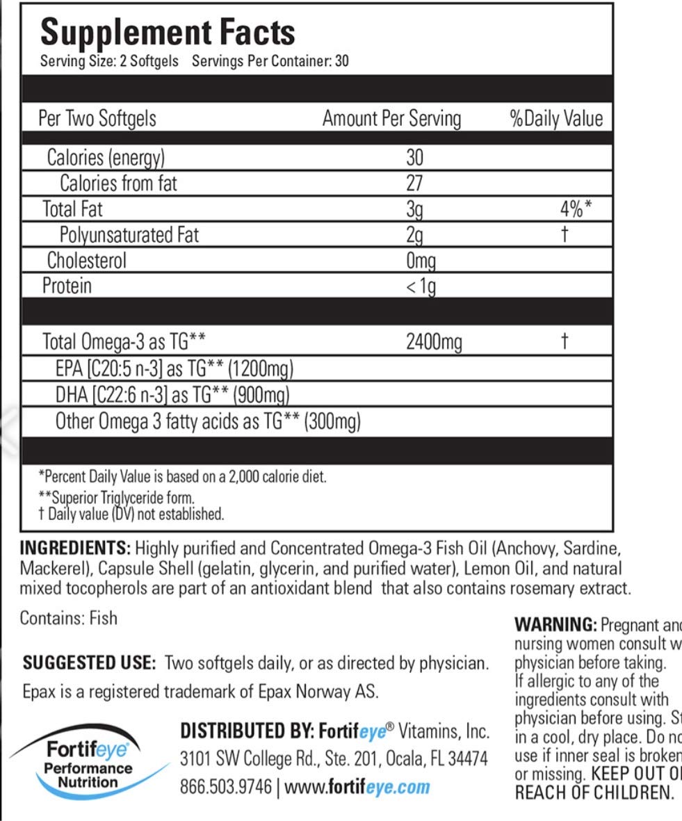 Fortifeye Super Omega-3 Sport Fish Oil Softgels - Lemon Flavor, Natural Triglyceride Form (rTG) - 1200mg EPA & 900mg DHA per Serving - 180 Softgels (90 Day Supply) for Athletes, Fitness Enthusiasts & Active Lifestyle Support