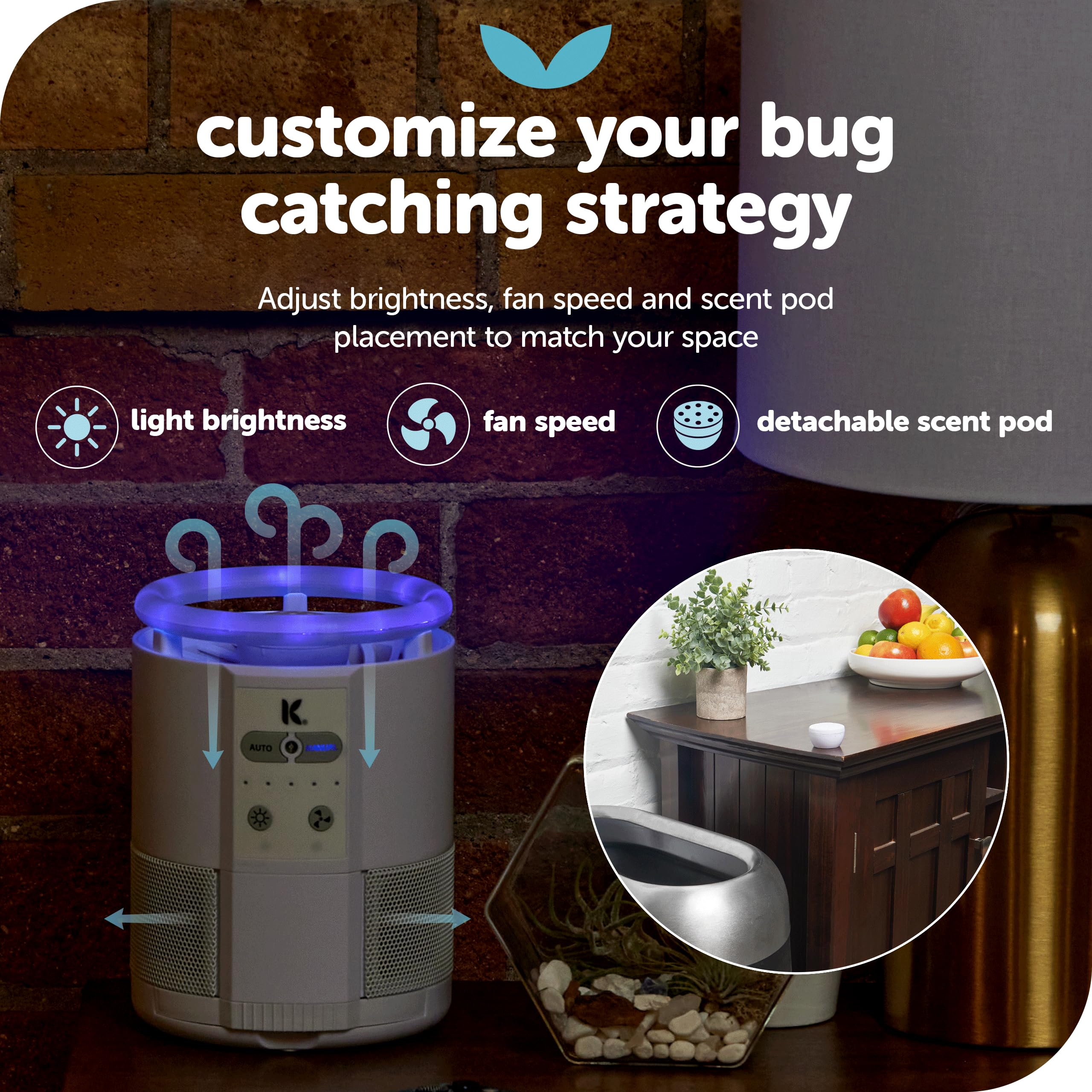 Katchy Duo Indoor Insect Trap with Scent Pod - UV Light & Fan Powered Fruit Fly, Gnat, Mosquito & Moth Catcher - White Home Bug Trap for Kitchen, Bedroom & Office Use