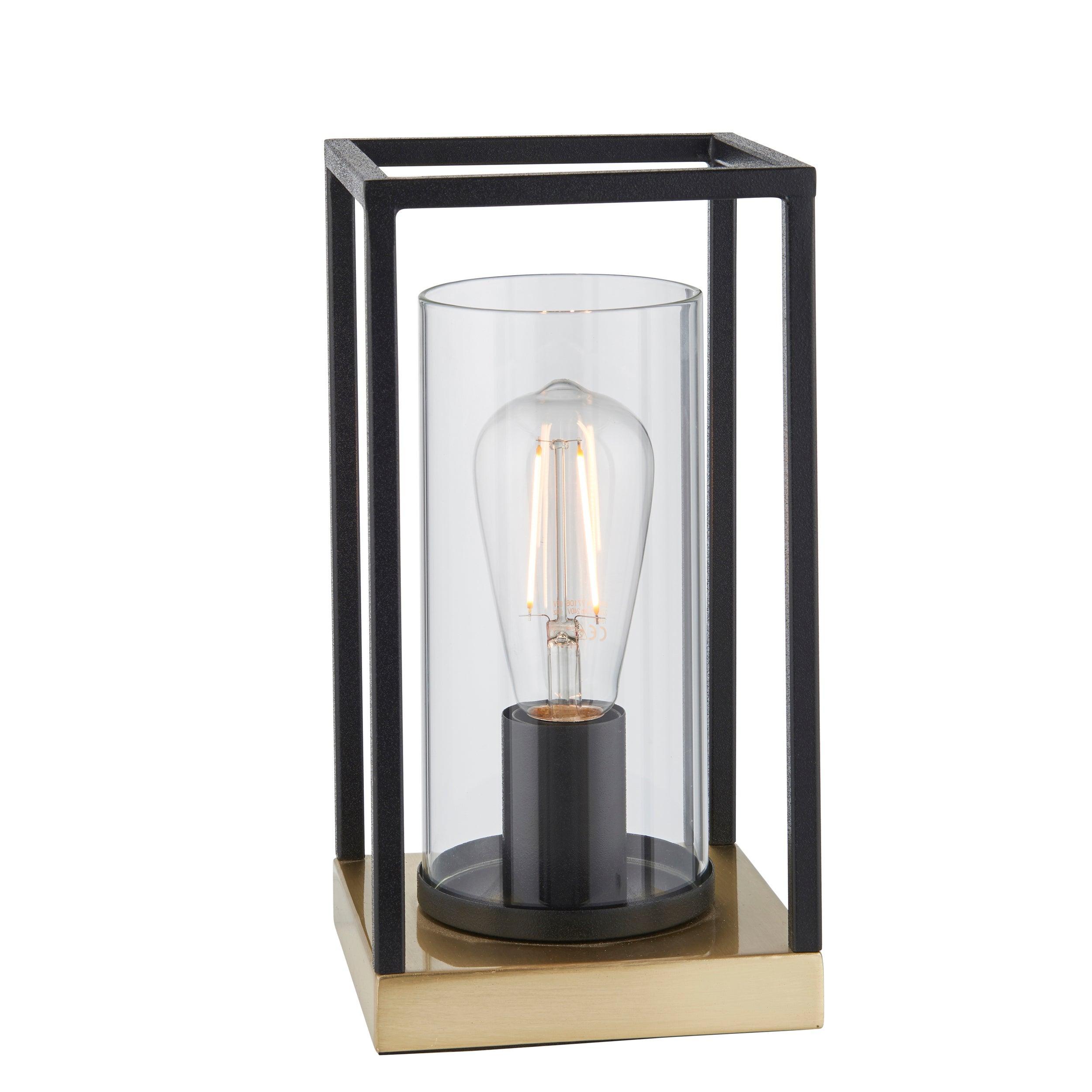 Stylish Caleb Brass & Black Frame Table Lamp with Clear Glass Shade - Perfect for Bedroom, Living Room & Office Decor