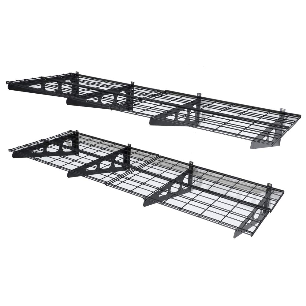 2-Pack Heavy Duty Wall Mounted Garage Shelving Racks | 2? x 6? Floating Shelves for Garage, Basement & Workshop Storage | Steel Wire Grid Wall Shelf System with 400 lbs Capacity - Black | Perfect for Organizing Tools, Sports Gear & Seasonal Items