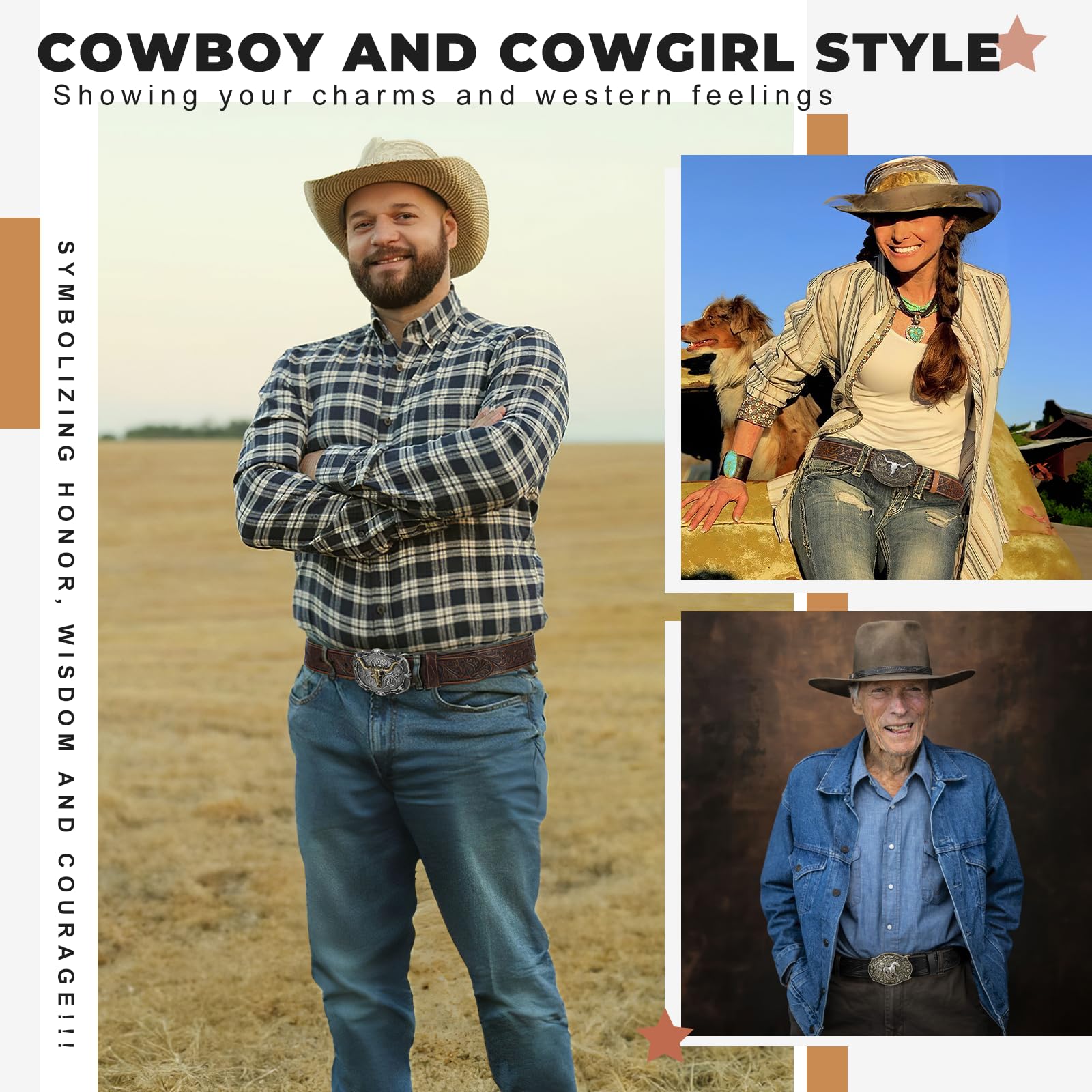 Western Leather Buckle Belt for Men & Women - Genuine Cowboy Cowgirl Belt with Adjustable Buckle for Jeans & Pants | Perfect Christmas Gift for Him & Her | Ideal for Rodeo, Country Style & Everyday Wear
