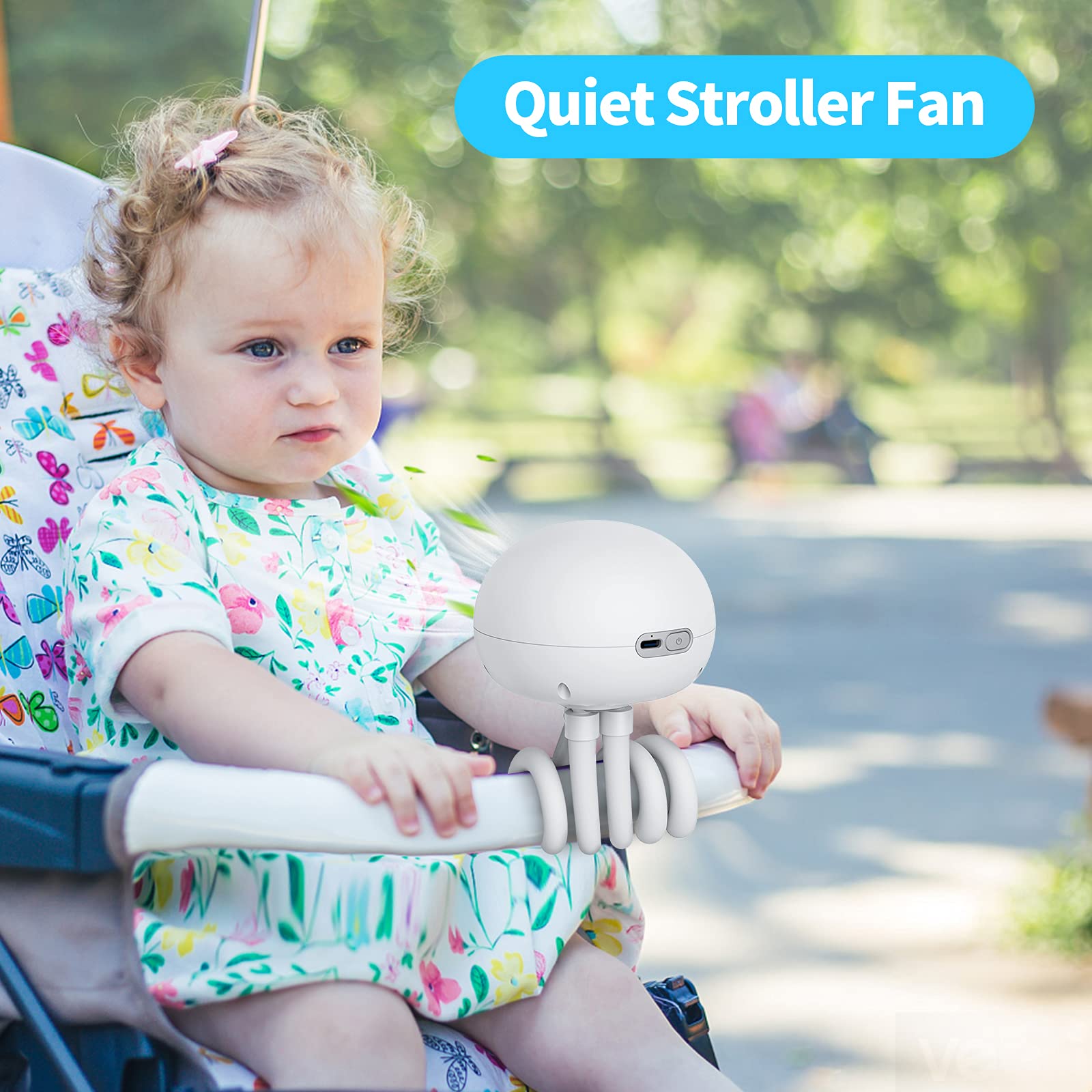 SmartDevil 3-Speed Portable Clip-On Stroller Fan with Flexible Tripod & 60° Rotation - Rechargeable Battery Operated Handheld Fan for Baby Strollers, Car Seats, Treadmills, Camping, Office & Outdoor Activities (White)