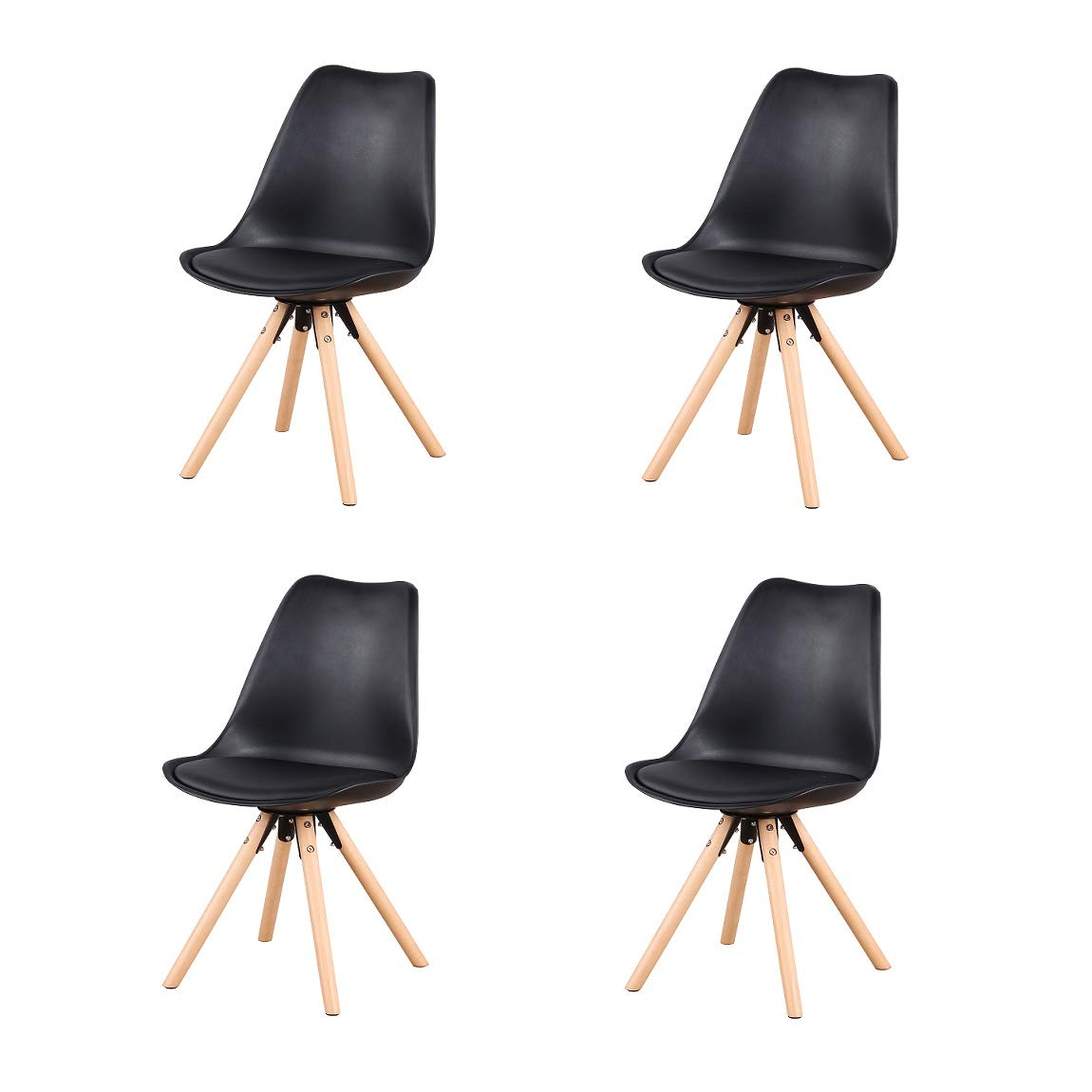 Nordic Dining Chairs Set of 4 - Linen & Velvet Upholstery with Beech Wood Legs - Modern ABS PP Frame - Perfect for Dining Room, Living Room, Office or Bedroom Decor - Black - Cozy Home & Workspace Seating Solution