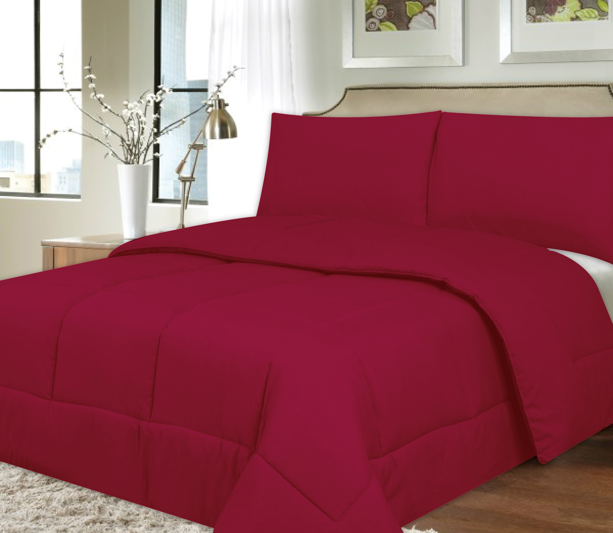 Sweet Home Collection Down Alternative Polyester Comforter - Box Stitch Microfiber Bedding Set for Twin Size Bed, Burgundy Red - Lightweight & Hypoallergenic for All Seasons Comfort in Bedroom, Guest Room or Dorm