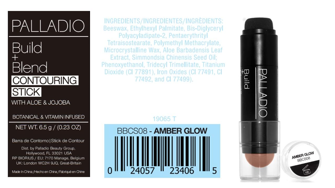 Palladio Build + Blend Contour Stick - Amber Glow 0.23oz | Creamy Contouring Makeup for Face Sculpting & Highlighting | Perfect for Everyday Makeup & Professional Looks