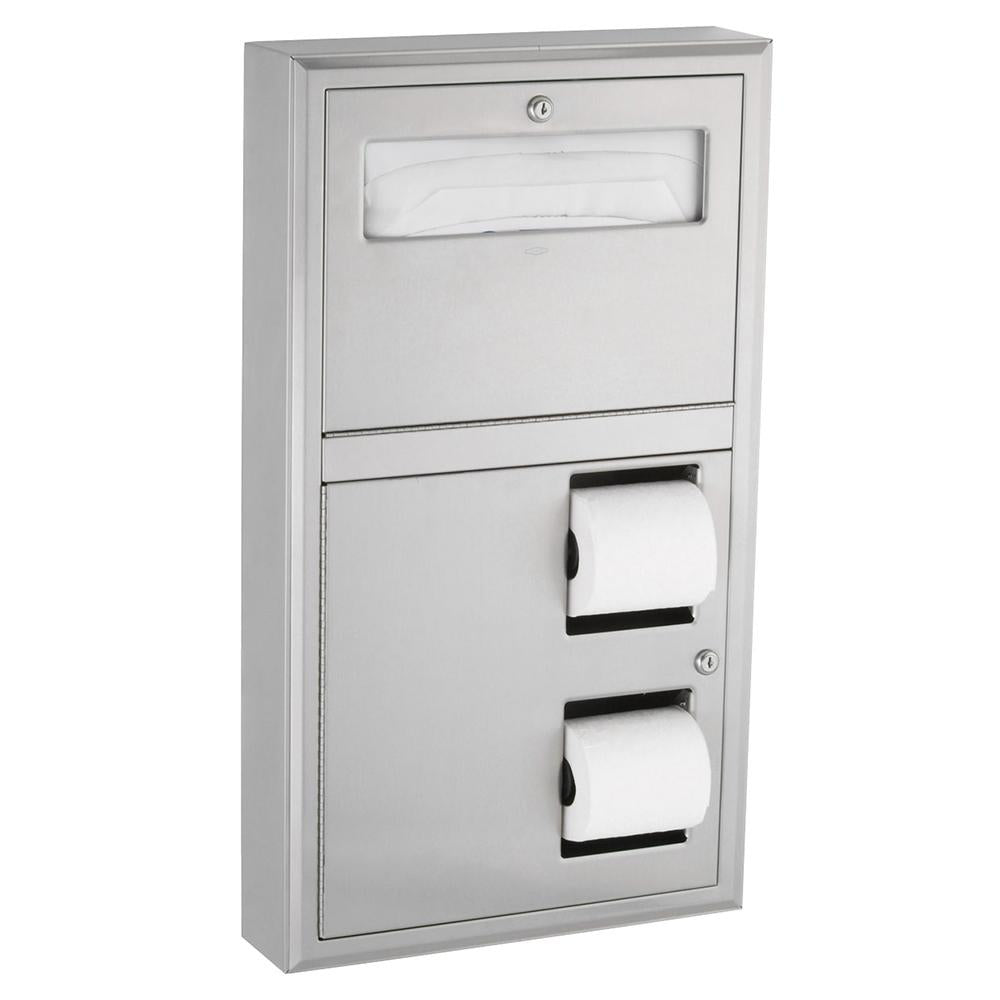 Bobrick B3479 ClassicSeries Satin Surface Mounted Toilet Seat Cover & Paper Dispenser - Ideal for Commercial Restrooms, Public Washrooms & ADA Compliant Facilities
