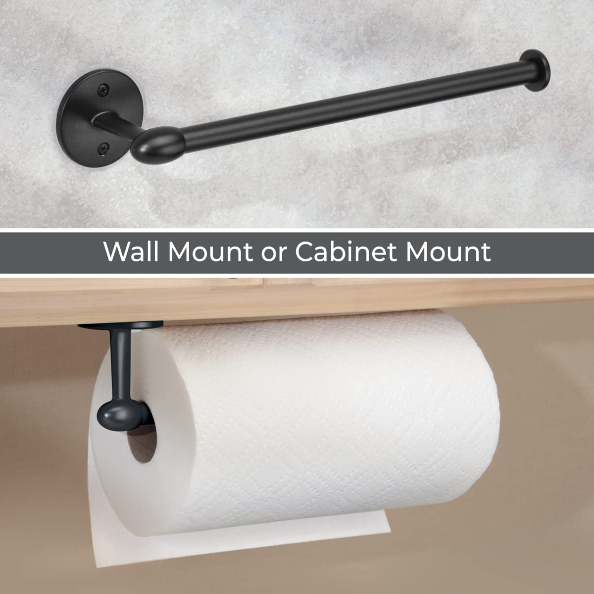iDesign Orbinni Wall Mounted Metal Paper Towel Holder - Matte Black Roll Organizer for Kitchen, Bathroom, Craft Room (13.75