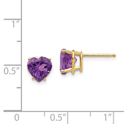 14K Yellow Gold Heart Amethyst Stud Earrings for Women - Elegant Purple Gemstone Jewelry for Valentine's Day, Anniversary & Special Occasions