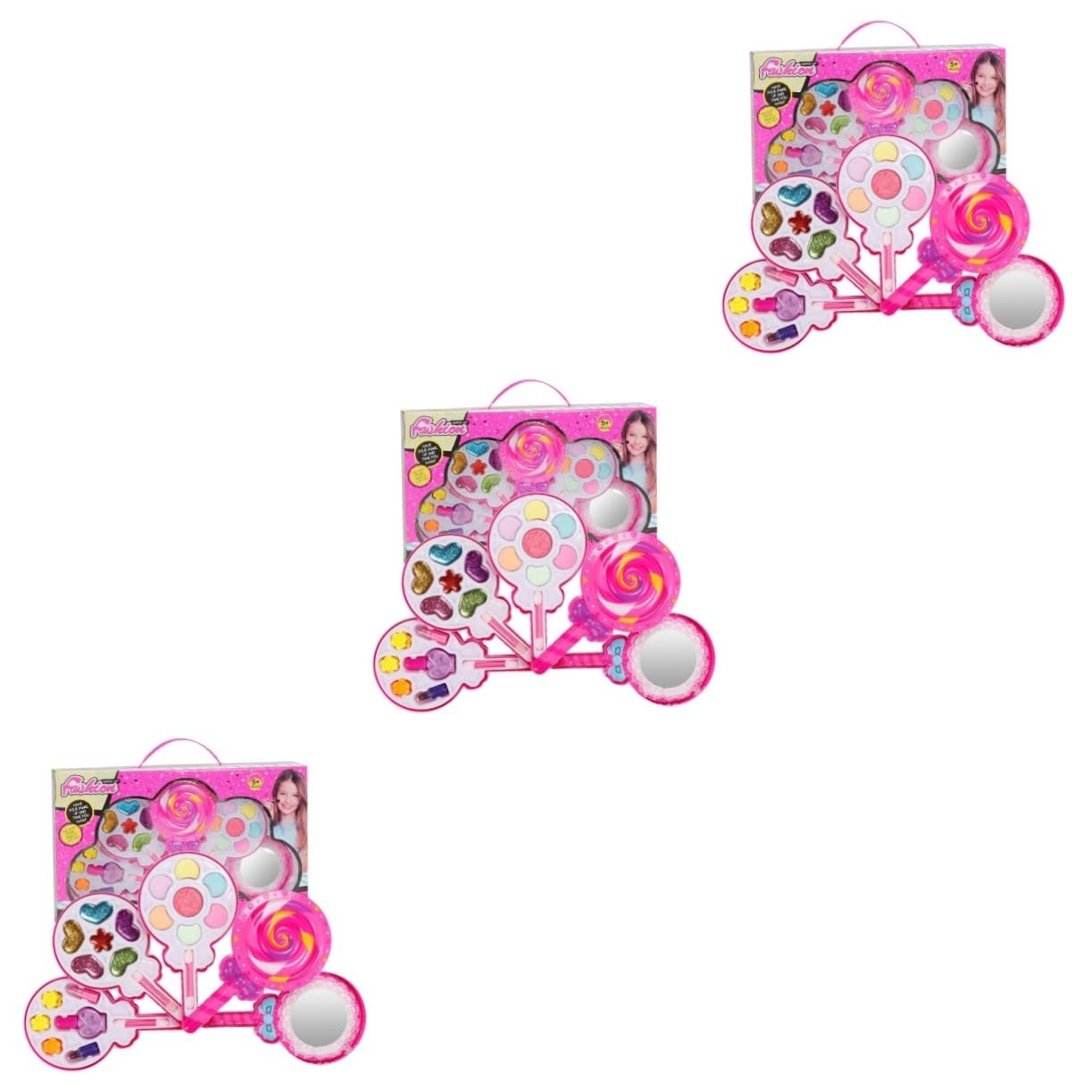 3 Pack Cosmetic Case for Girls - Kids Makeup Toy Set for Pretend Play, Birthday Gifts & Travel Storage (Pink) | Perfect for Dress-Up Games, Party Favors & Organizing Beauty Accessories