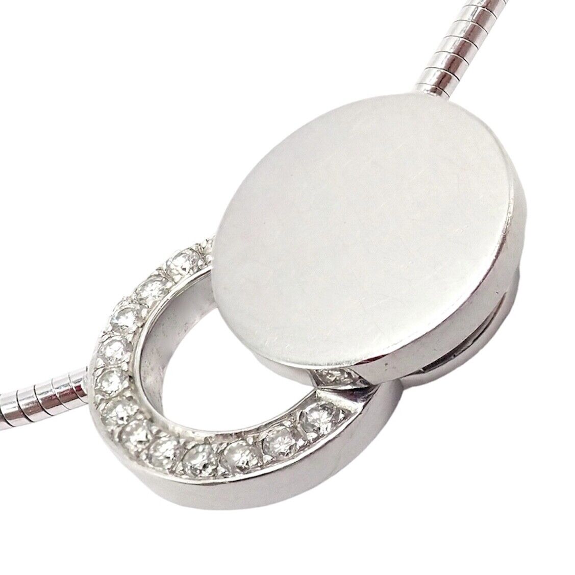 Authentic Dinh Van 18k White Gold Diamond Ombre De Lune Necklace - Luxury Modernist Jewelry for Women, Perfect for Evening Gala & Special Occasions
