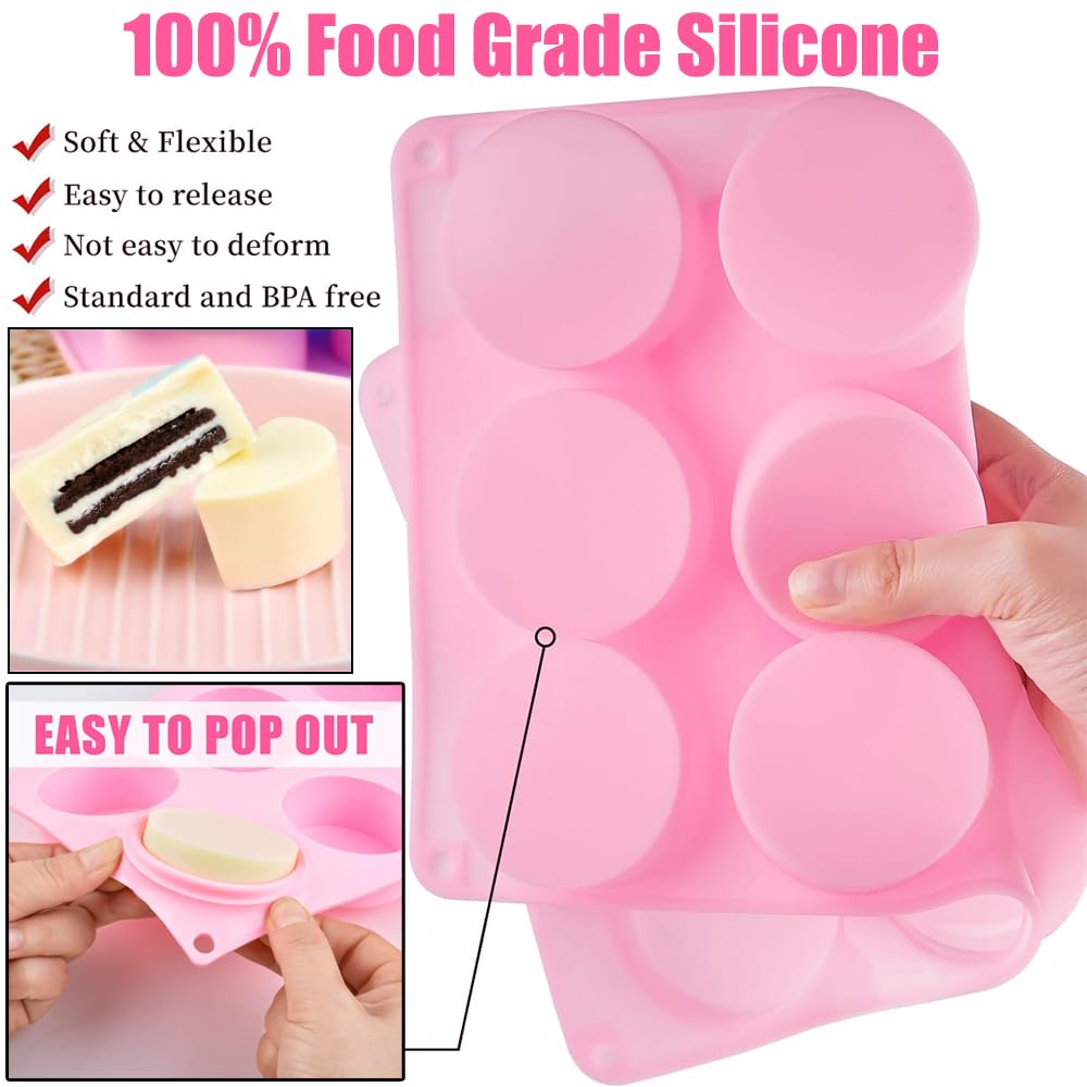 12-Cavity Round Silicone Chocolate Cookie Molds Set for DIY Baking - Includes 2 Same-Size Molds, Tray & Scraper - Perfect for Cakepucks, Candy, Pudding, Jelly Making at Home or Bakery