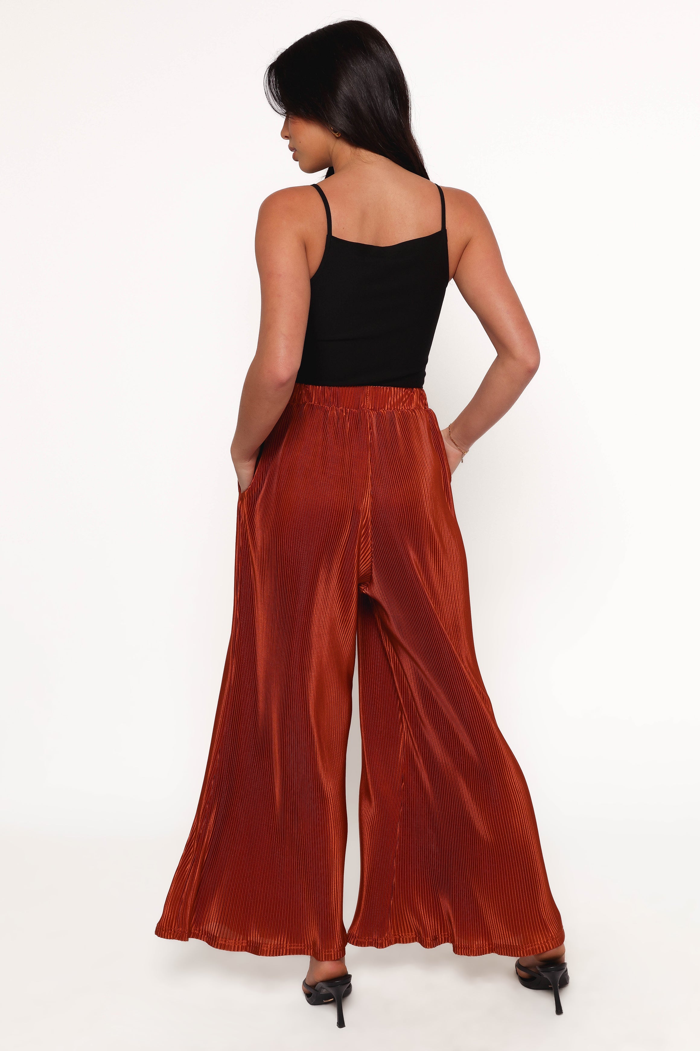 Leria Wide Leg Pants for Women - High Waisted Flowy Palazzo Trousers in Burnt Orange - Perfect for Casual Wear, Office Outfits & Boho Chic Style