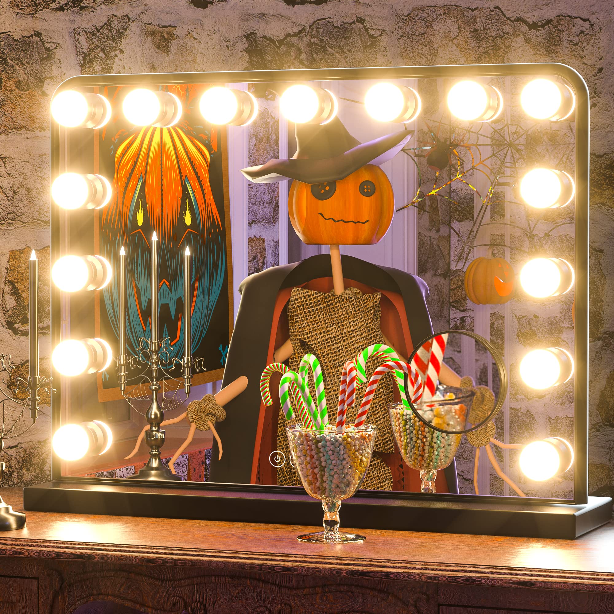 Keonjinn Large Vanity Mirror with Lights - 15 LED Bulbs, Dimmable 3-Color Lighting, USB Port | Hollywood Makeup Mirror for Bedroom & Dressing Room | Perfect for Makeup, Skincare & Hair Styling