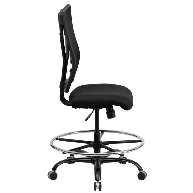 FLASH HERCULES Series Big & Tall 400 lb. Capacity Black Mesh Ergonomic Drafting Chair with Adjustable Arms - Perfect for Office, Gaming, and Home Workspaces
