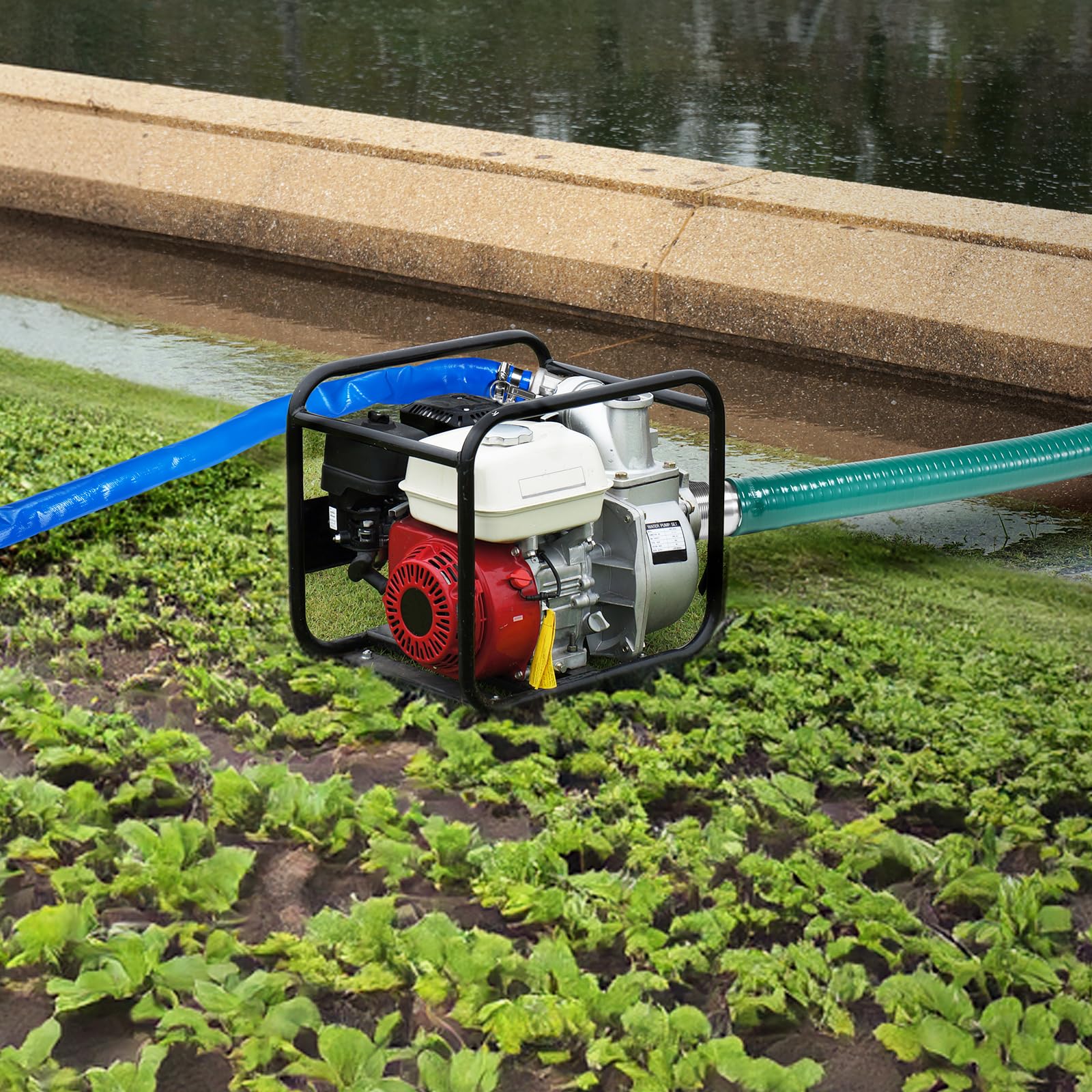VEVOR 2 in x 65 ft Blue Backwash Hose & 20 ft Green Suction Hose Kit with Steel Strainer & Camlocks - Water Pump Accessories for Pool Cleaning, Pond Maintenance & Industrial Use