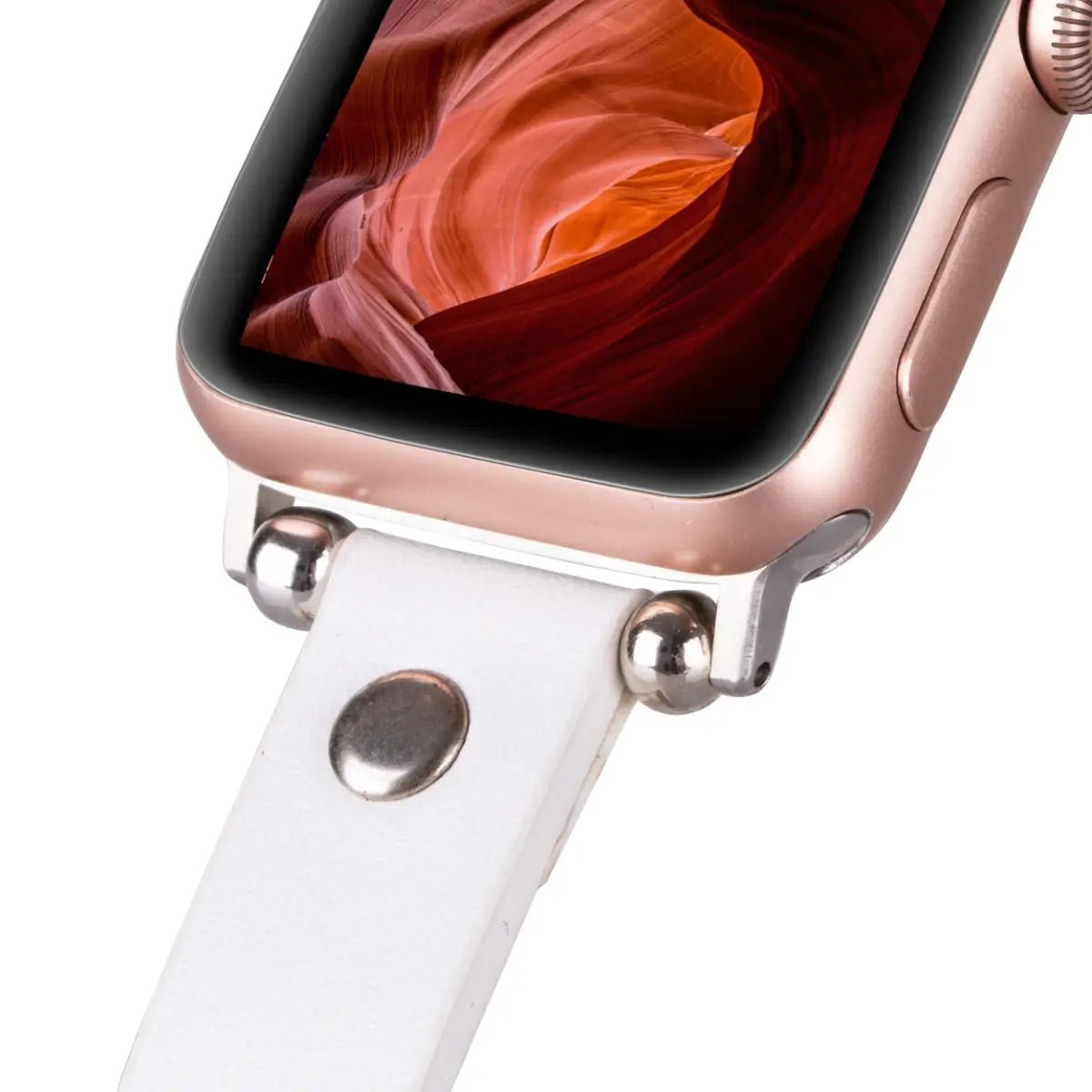 Slim White Leather Apple Watch Band with Silver Rivet - Stylish & Durable Replacement Strap for Workouts, Office & Everyday Wear