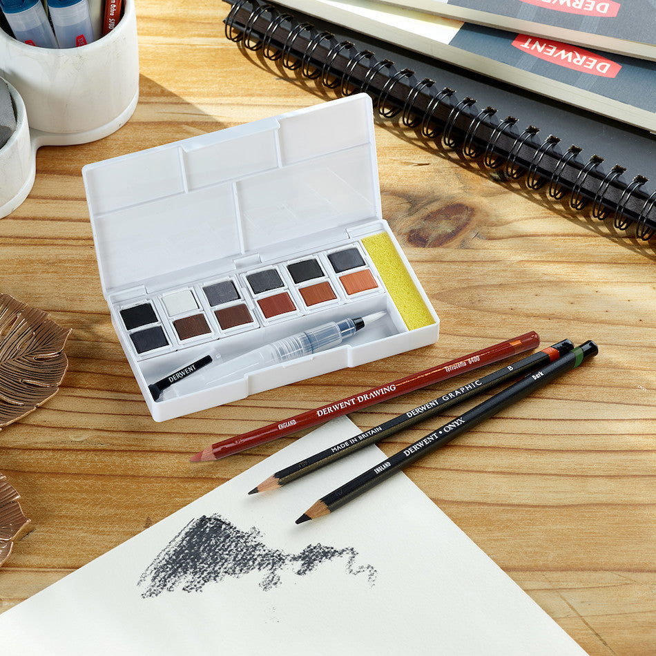 Derwent Shade & Tone Watercolor Paint Pan Set - 12 Vibrant Colors for Artists & Beginners - Perfect for Sketching, Painting & Mixed Media Art Projects