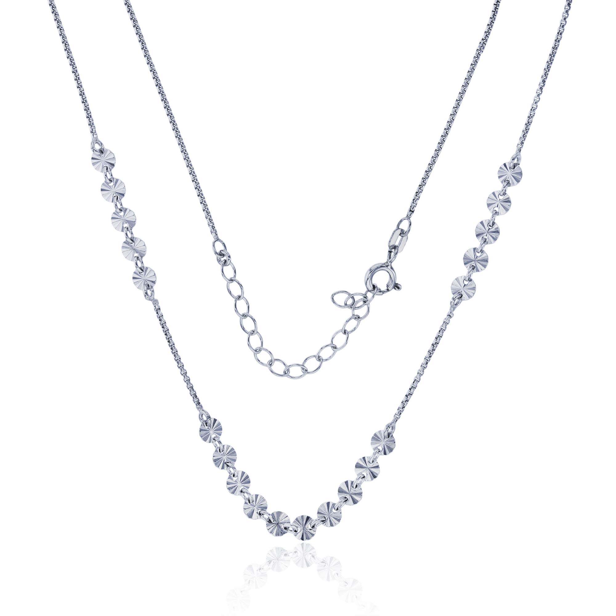 14K Sterling Silver Rhodium Plated 4mm Diamond Cut Circle Necklace with 2