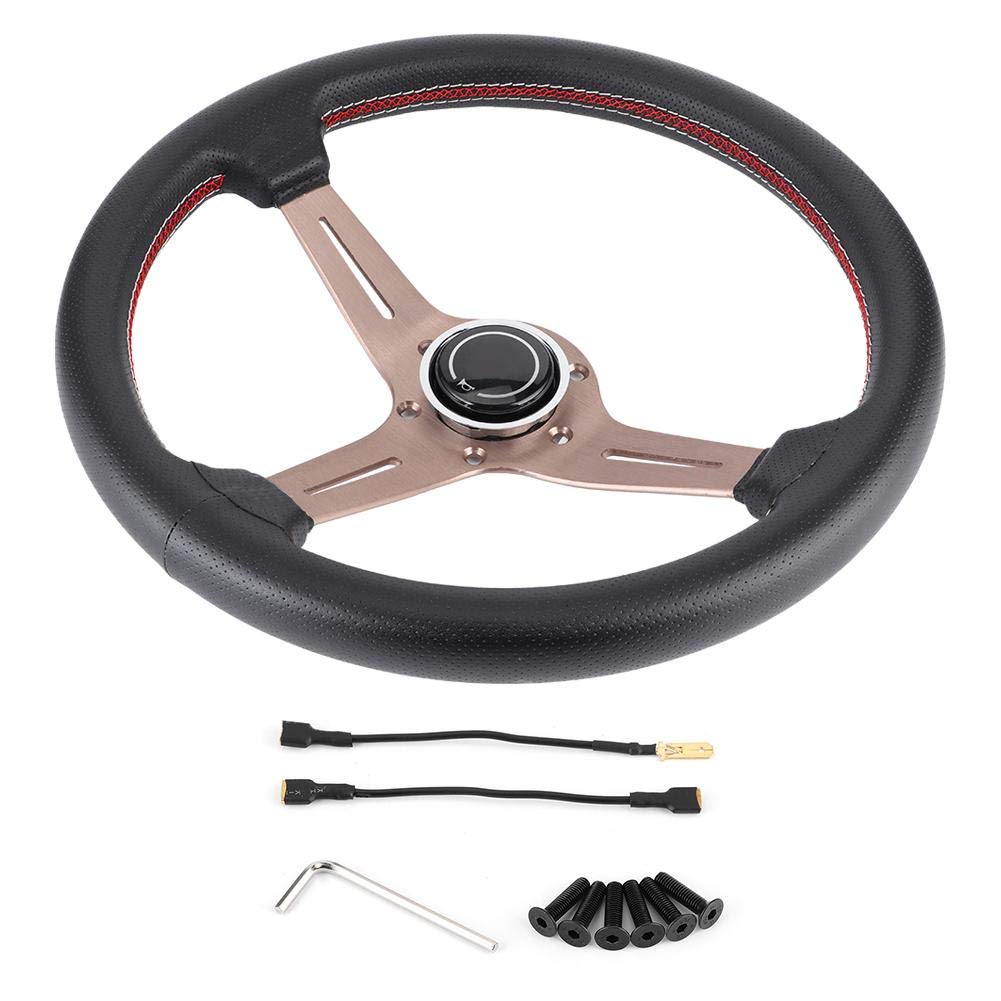 250mm/14in Black Perforated Leather Racing Steering Wheel - 6-Bolt Half Dish Design for Style - Perfect for Drifting, Track Racing & Car Customization