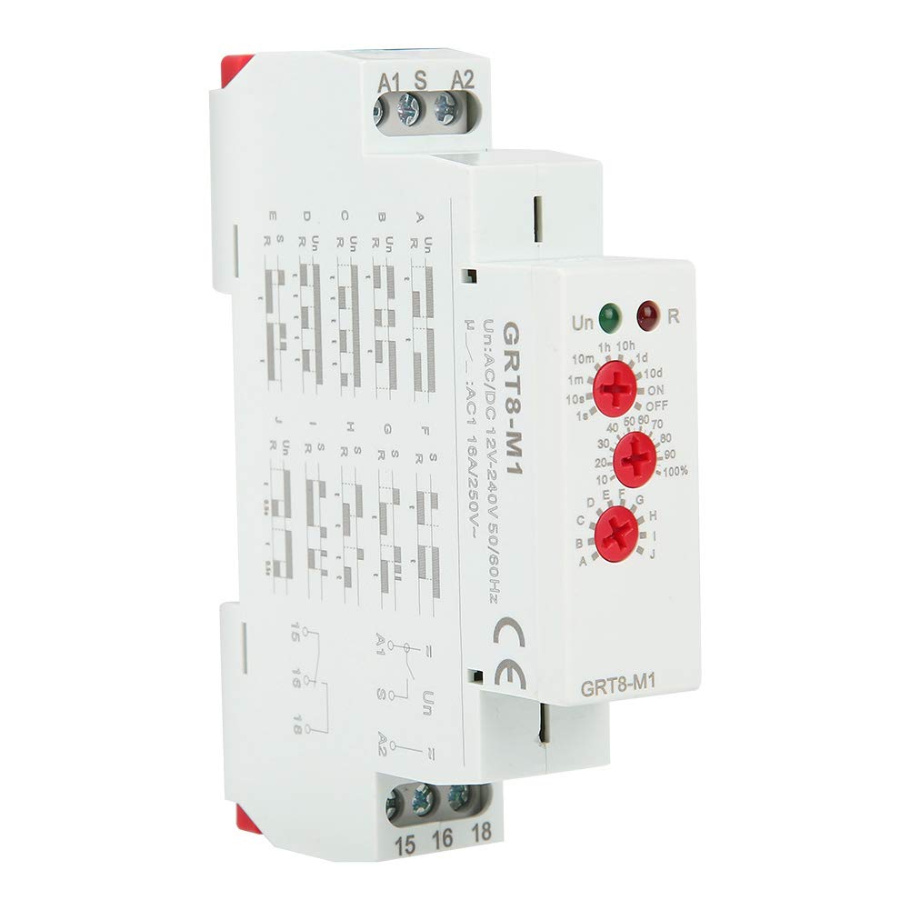 GRT8-M1 Multifunctional Time Delay Relay Timer with 10 Functions, DIN Rail Mount, AC/DC 12V-240V, On/Off Timer for Industrial Automation, HVAC Systems, and Electrical Control Panels
