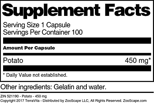 450mg Potato Extract Supplement - 100 Capsules (3 Pack) | Supports Energy & Immune Health | Ideal for Daily Wellness & Active Lifestyles
