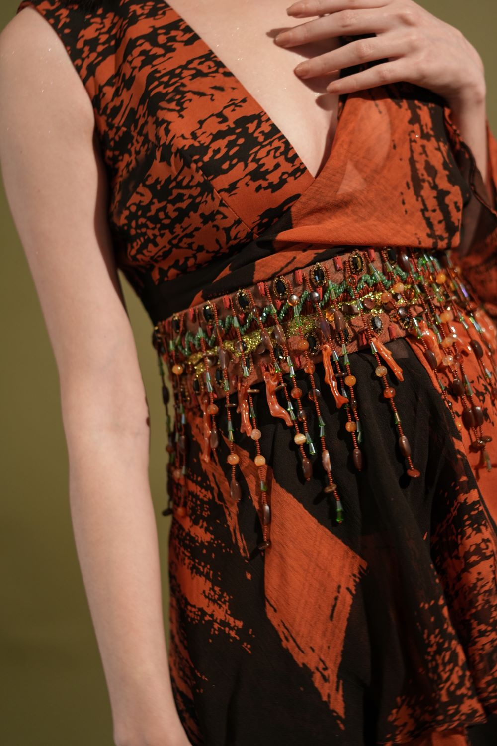 Orange & Black Printed Saree Blouse with Belt Set - Elegant Indian Ethnic Wear for Weddings & Festivals