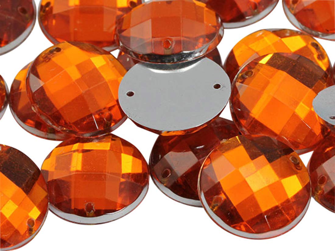 Allstarco 14mm Orange Hyacinth CH08 Flat Back Acrylic Rhinestones - 50pcs Sew-On Round Beads with Holes for Jewelry Making, Clothing Embellishments, DIY Crafts, Cosplay Costumes & Shoe Decorations - Perfect for Sewing, Scrapbooking & Fashion Accessories