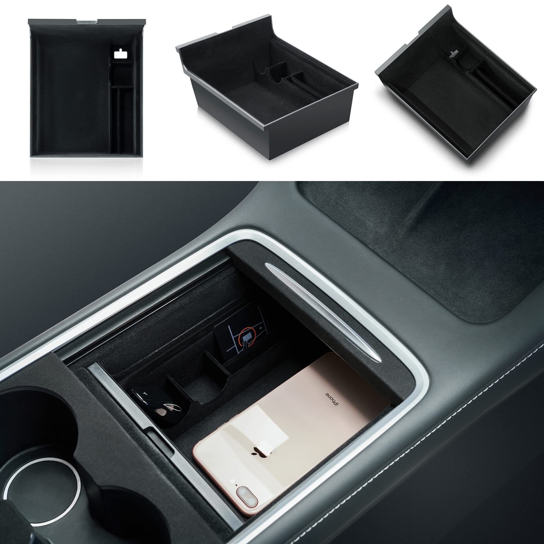 3-Piece Center Console Organizer Tray for Tesla Model 3 & Model Y (2021-2022) - Premium Interior Storage Accessories | Perfect for Road Trips & Daily Commute