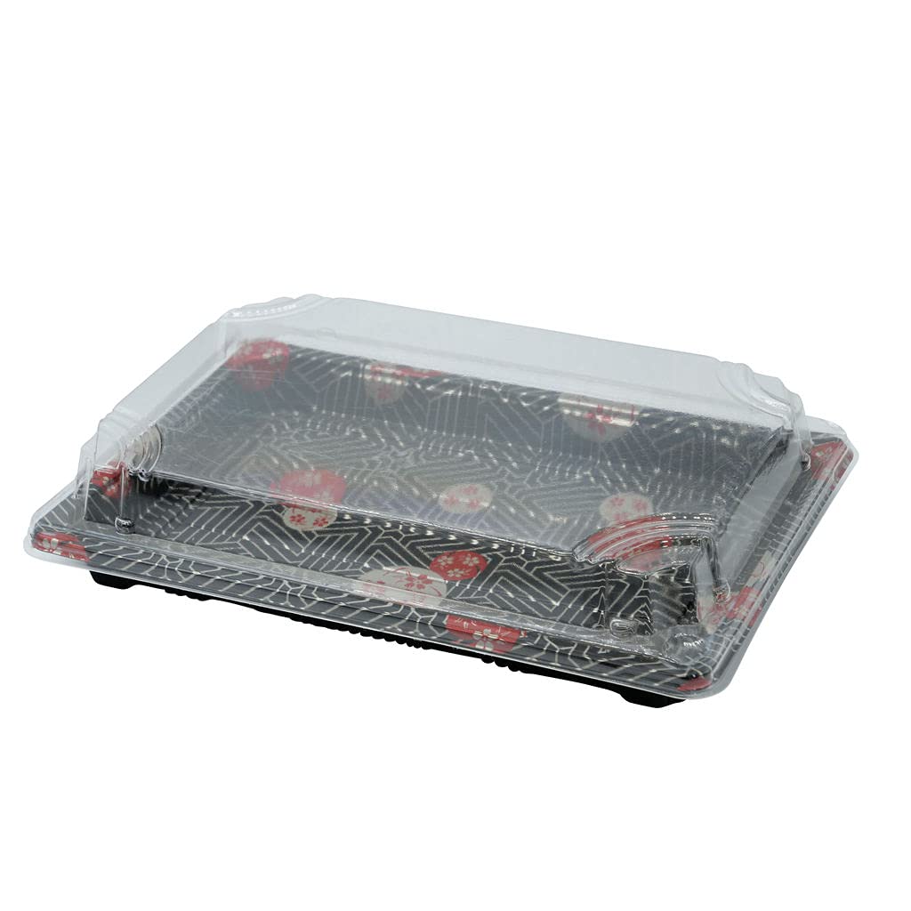 EcoQuality 7.25 x 5 Inch Black Sushi Trays with Lids - 50 Pack Disposable Plastic Food Containers for Sushi, Takeout, Appetizers & Desserts | Perfect for Restaurants, Catering & Home Meal Prep
