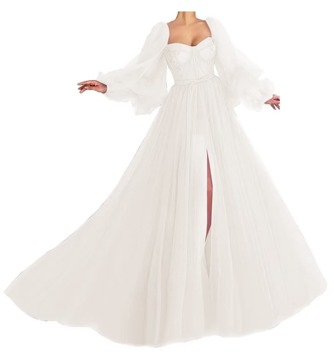 Elegant Ivory Tulle Prom Dress with Long Sleeves & Corset - Women's Plus Size 20 Ball Gown for Homecoming, Wedding & Special Occasions