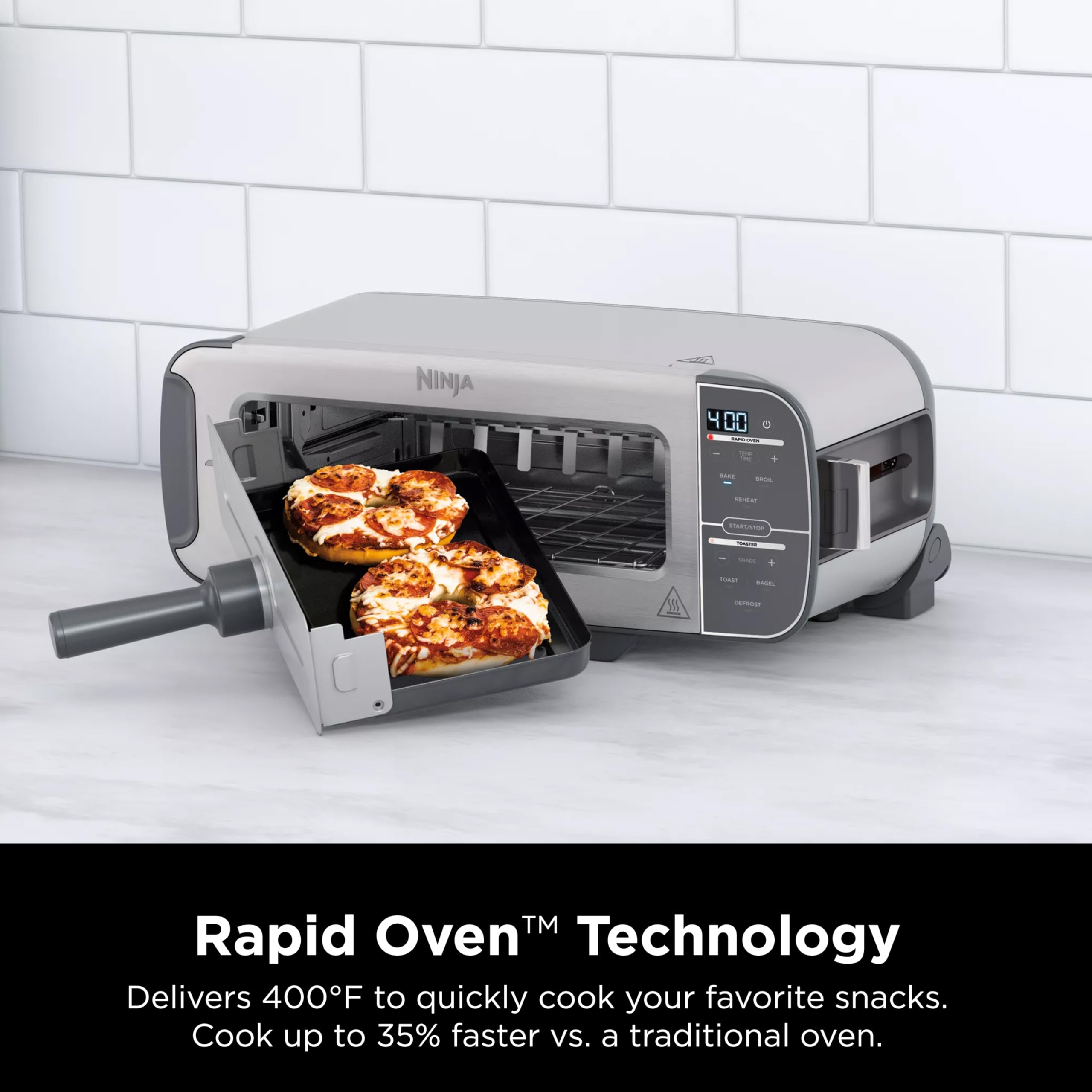 Ninja ST101 Foodi 2-in-1 Flip Toaster Oven - 2-Slice Compact Toaster with 6 Functions (Reheat, Defrost, Snack Maker) - 1500W Stainless Steel Countertop Appliance - Perfect for Breakfast, Quick Meals & Small Kitchen Spaces