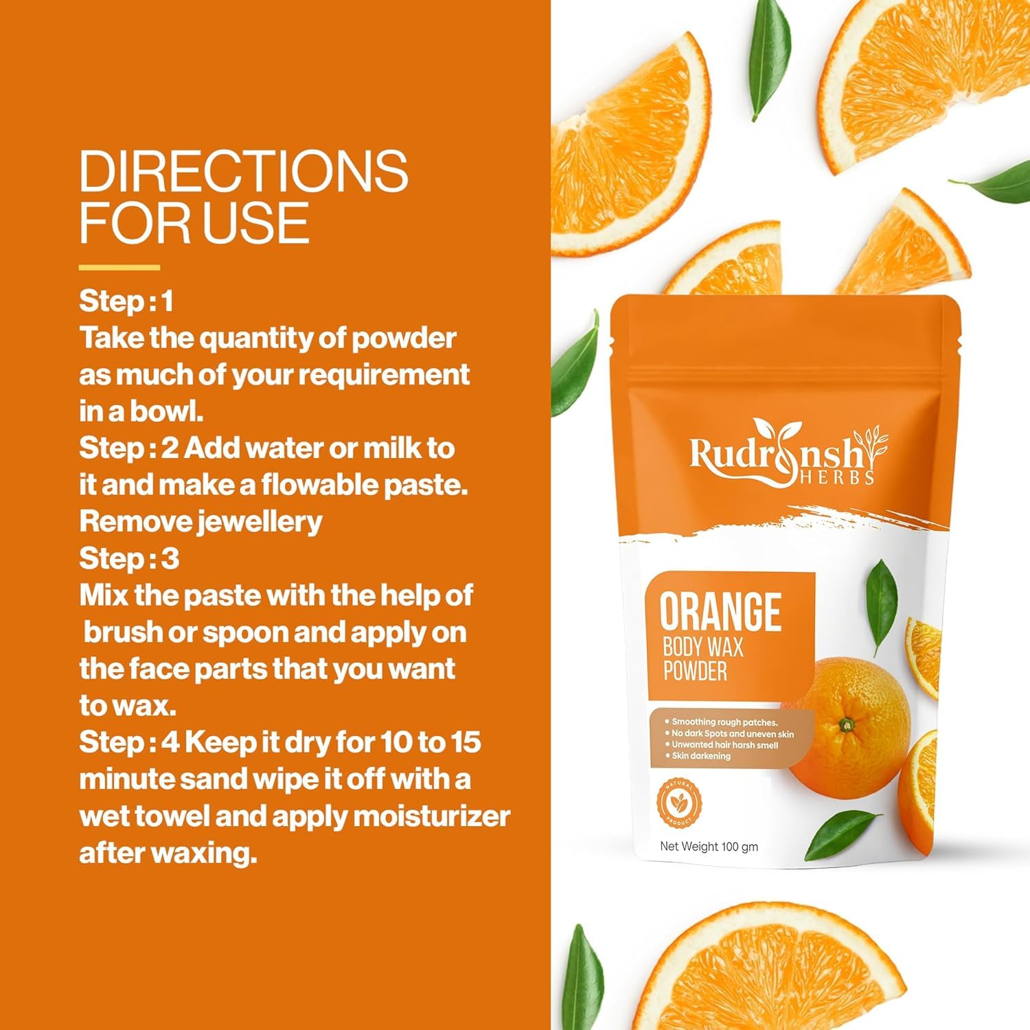 Natural Orange & Sandalwood Body Wax Powder Combo - 200g (100g x 2) | Herbal Hair Removal Powder for Women | All Skin Types | Smooth Legs & Bikini Line | At-Home Spa Treatment