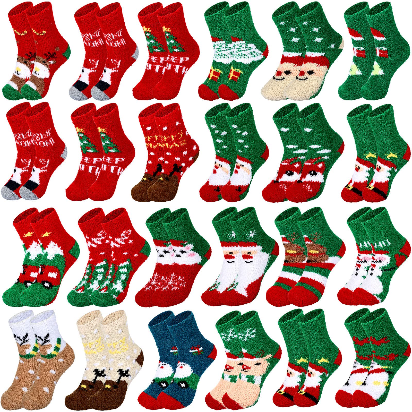 Liitrsh 24 Pairs Women's Christmas Fuzzy Winter Socks - Soft Warm Fluffy Holiday Socks for Women - Perfect for Gifts, Stocking Stuffers & Cozy Winter Nights