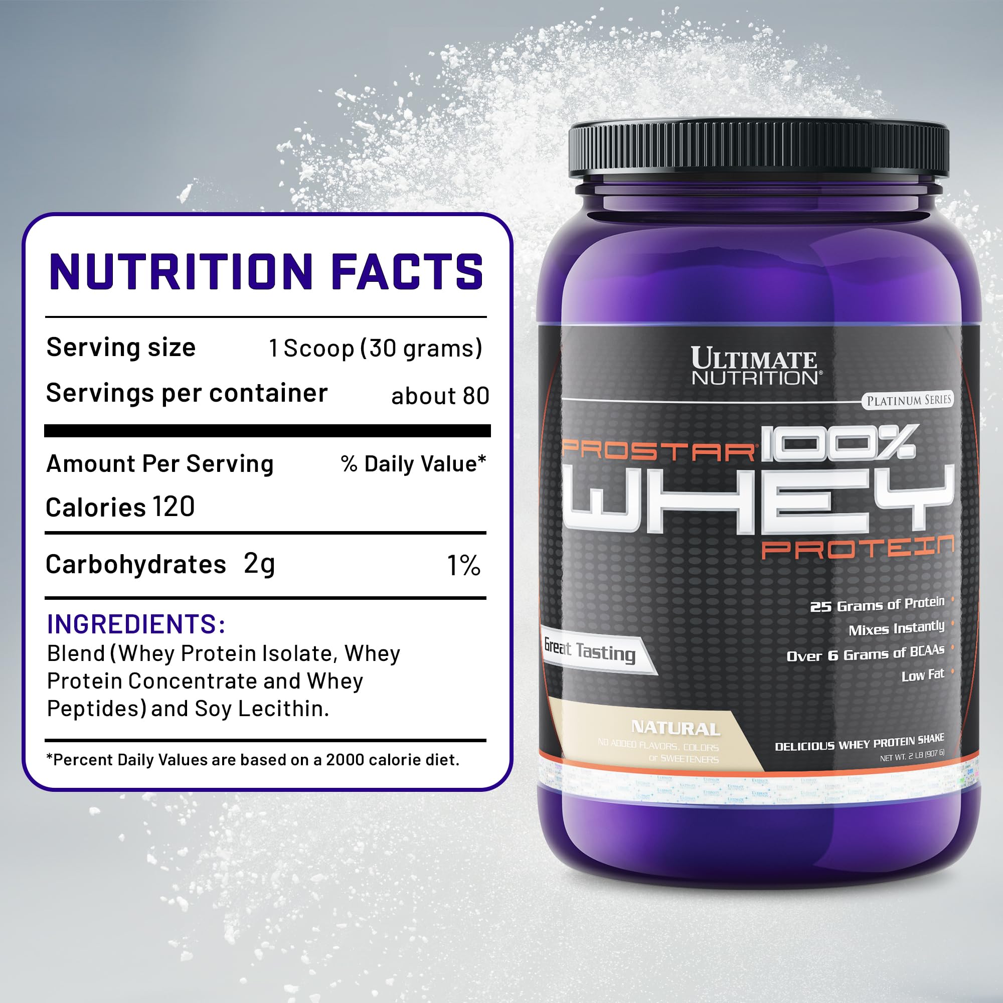 Ultimate Nutrition Prostar Whey Protein Powder Isolate - Low Carb, High Protein Shake for Muscle Gain & Recovery - Keto Friendly, Low Sodium & Fat - 2 lbs Tub - Perfect for Post-Workout, Weight Loss & Healthy Lifestyle