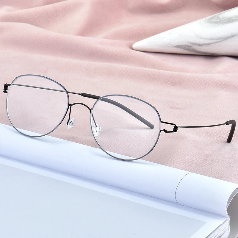 Stylish Aimee Unisex Full Rim Round Oval Titanium Eyeglasses Frame 2343 - Lightweight & Durable Screwless Design for Work, Reading & Everyday Wear