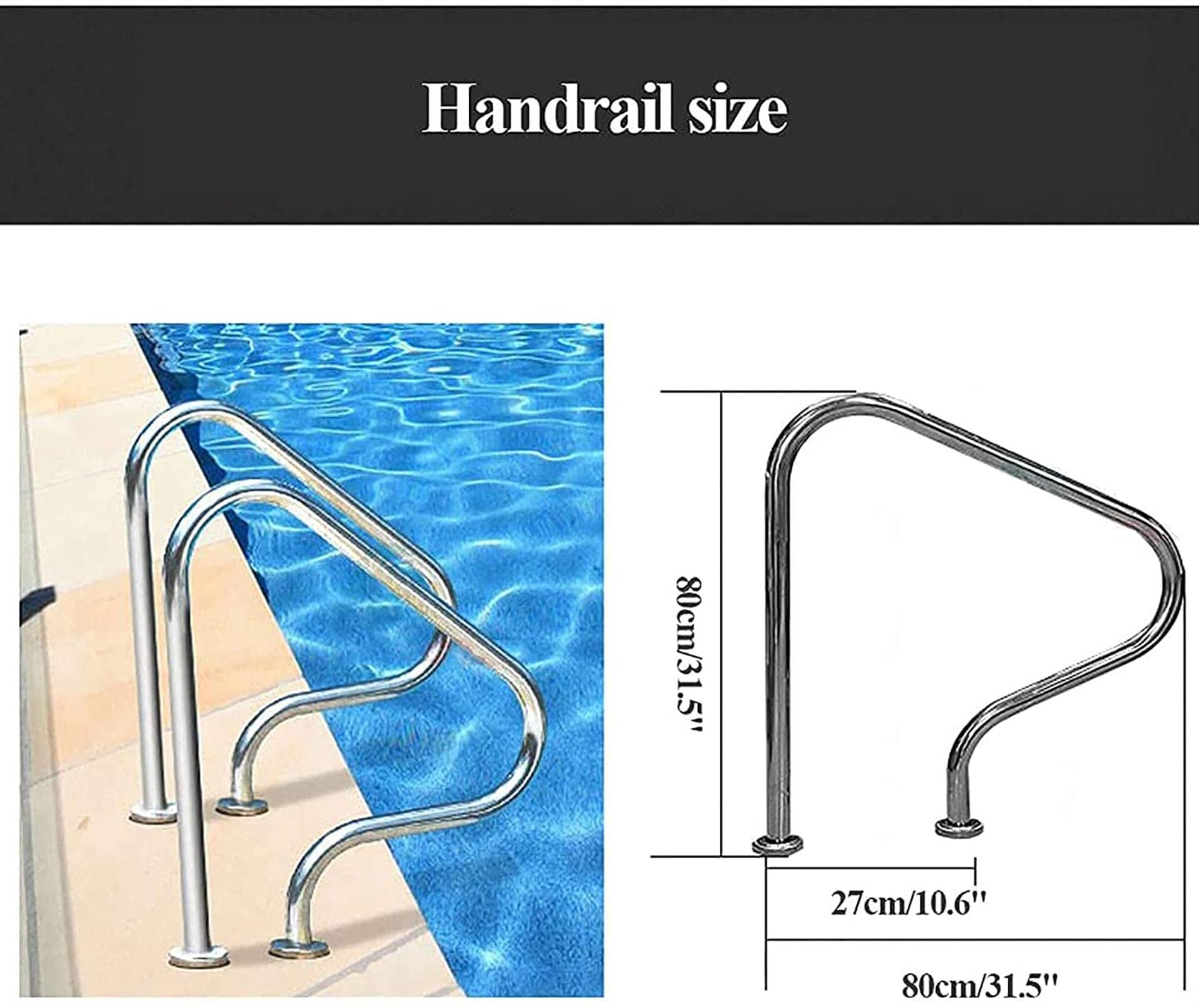 Stainless Steel Swimming Pool Handrails with Quick Mount Base - Durable Pool Safety Railing with Armrest Cover for Inground Pools | Perfect for Backyard, Residential & Commercial Pool Safety