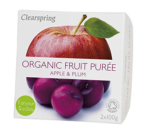 Organic Apple & Plum Fruit Puree for Babies & Kids - Clearspring 2x100g (Pack of 12) | Healthy Snack, Lunchbox, On-the-Go Food