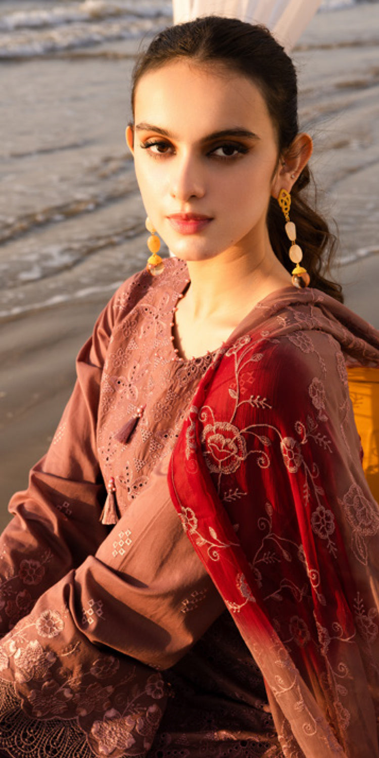Chikankari Lawn Brown Embroidered Suit Set - Traditional Indian Handcrafted Kurti & Dupatta - Perfect for Festivals, Weddings & Ethnic Occasions