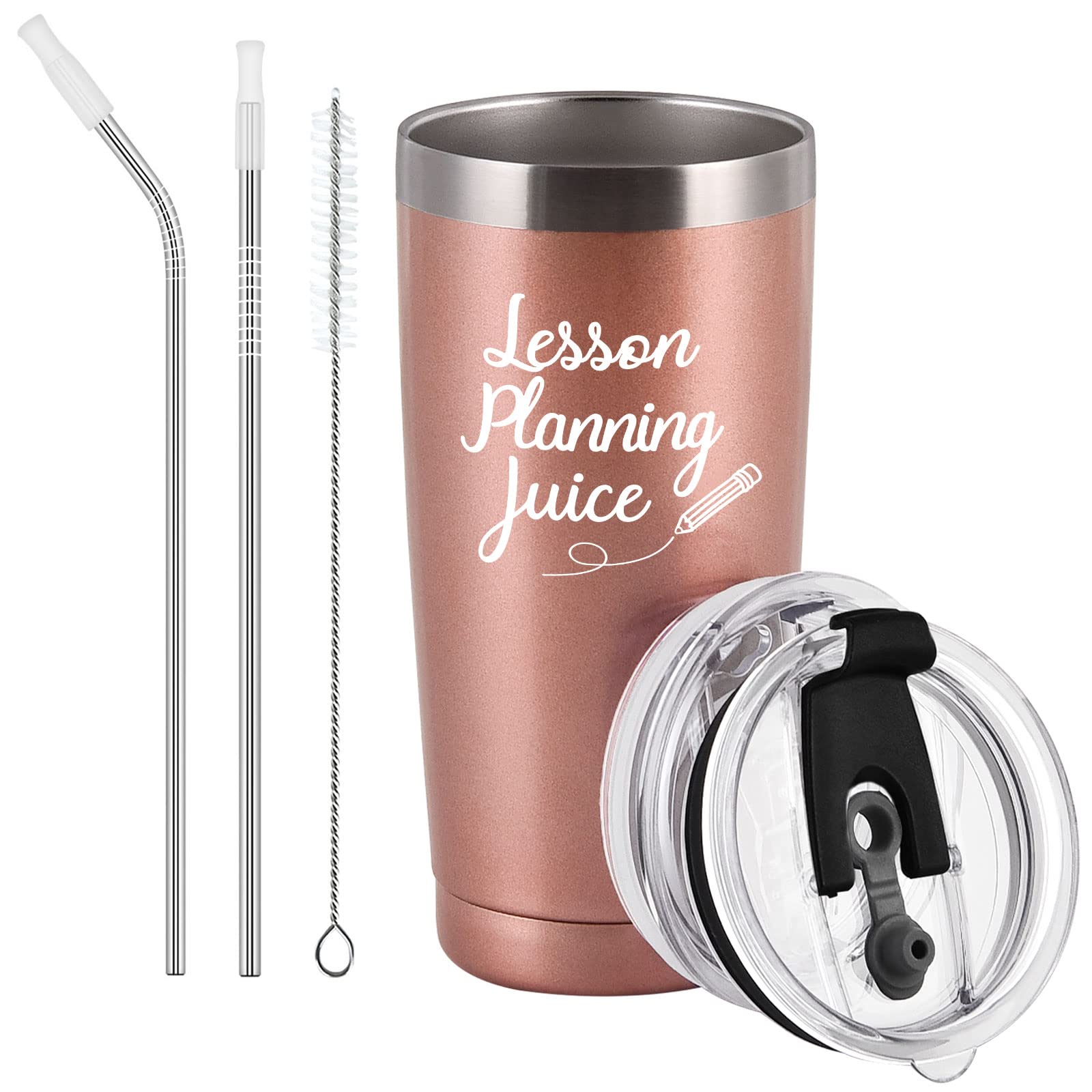 Qtencas 20oz Rose Gold Teacher Tumbler - Perfect for Lesson Planning, Travel & Gifts