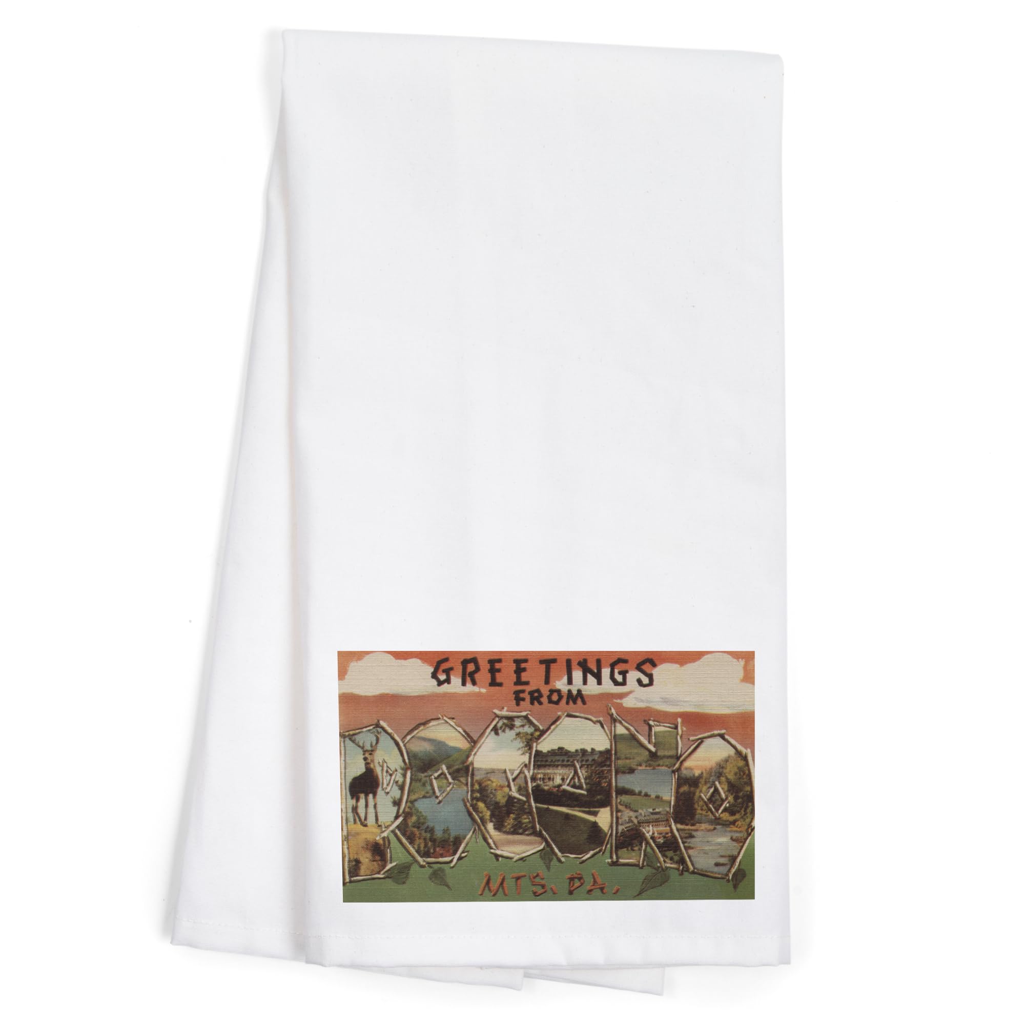 Lantern Press Greetings from Pocono Mountains Pennsylvania - 100% Cotton Tea Towel, Decorative Hand Towel for Kitchen & Home Decor - Perfect for Housewarming Gifts, Farmhouse Style Kitchens & Cozy Cabin Decor