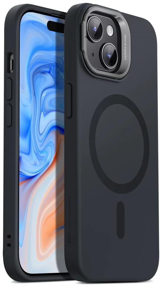 ESR MagSafe Silicone Case for iPhone 15 with Stand - Military-Grade Protection & Built-in Camera Stash | Magnetic Phone Cover for iPhone 15 (Cloud Series, Black) - Perfect for Work, Travel & Everyday Use