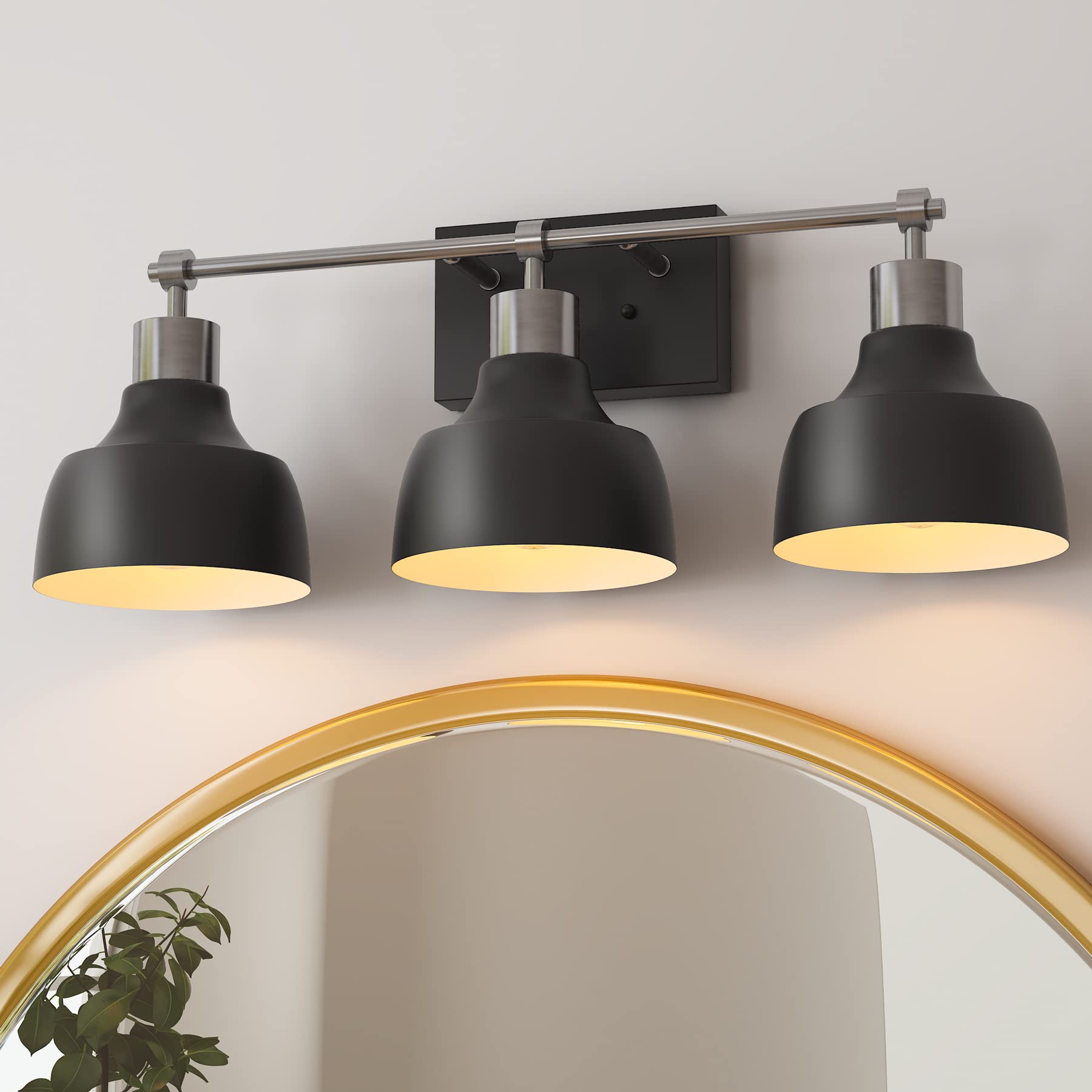 Tribesigns 25 Inch Farmhouse Vanity Light Fixture - 3-Light Black Metal Wall Sconce with Nickel Matte Socket for Bathroom, Bedroom & Dressing Room | Rustic Vanity Lighting for Mirror Cabinets, Makeup Area & Home Decor