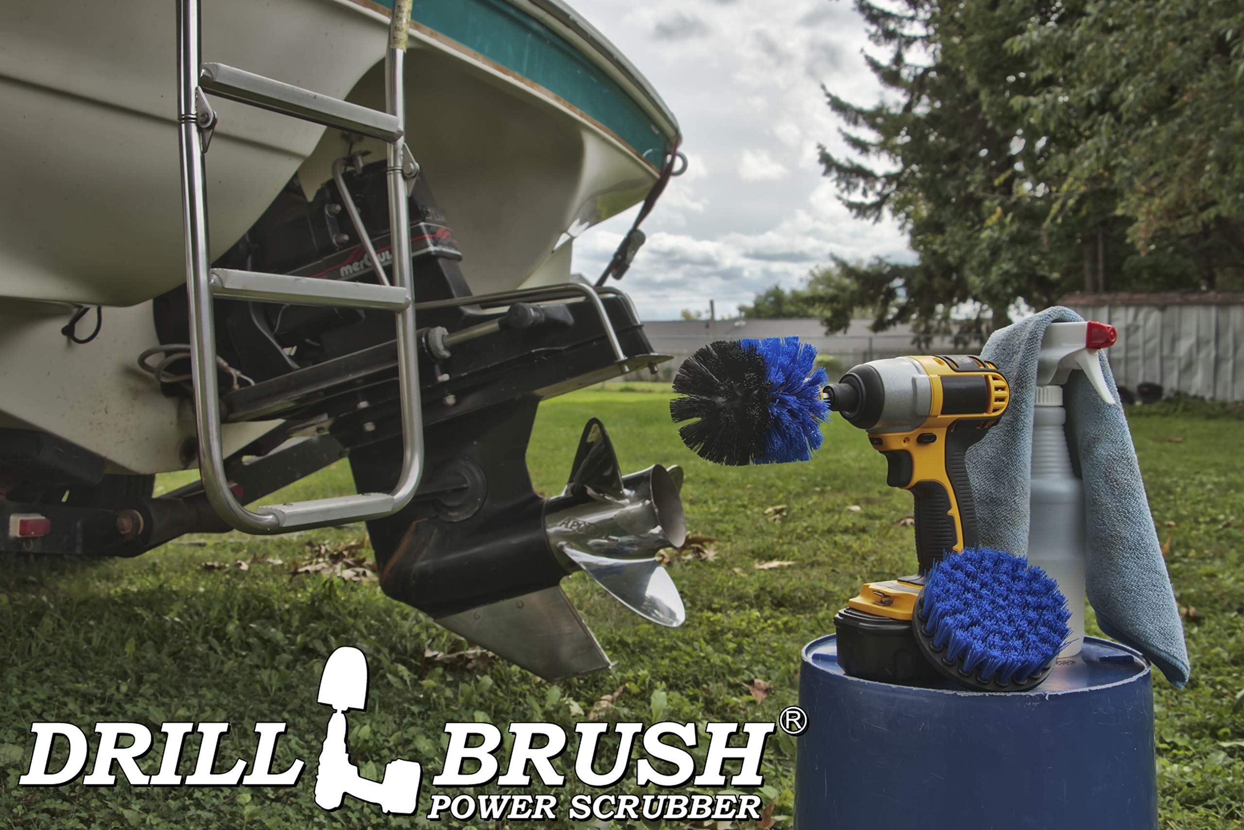 Marine Cleaning Brush Set - Boat & Hull Scrubber Kit with Spinning Drill Attachment - Aquatic & Tank Cleaning Brushes for Barnacle Removal - Professional Boat Maintenance Tools for Marine & Dock Use