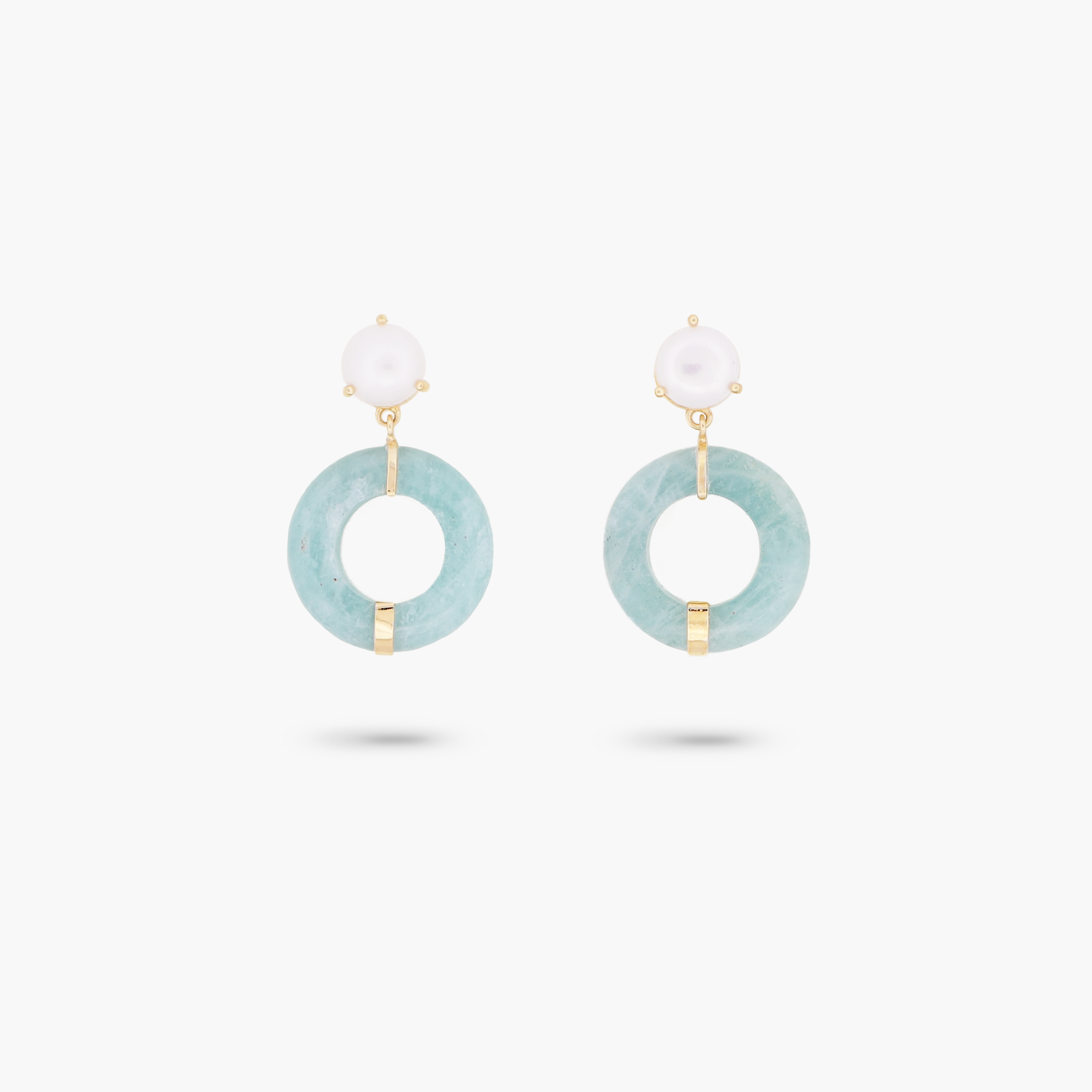Amare Wear Petite Oriental Inspired Freshwater Pearl and Aquamarine Dangle Earrings - Elegant Handmade Jewelry for Women, Perfect for Weddings, Parties & Special Occasions