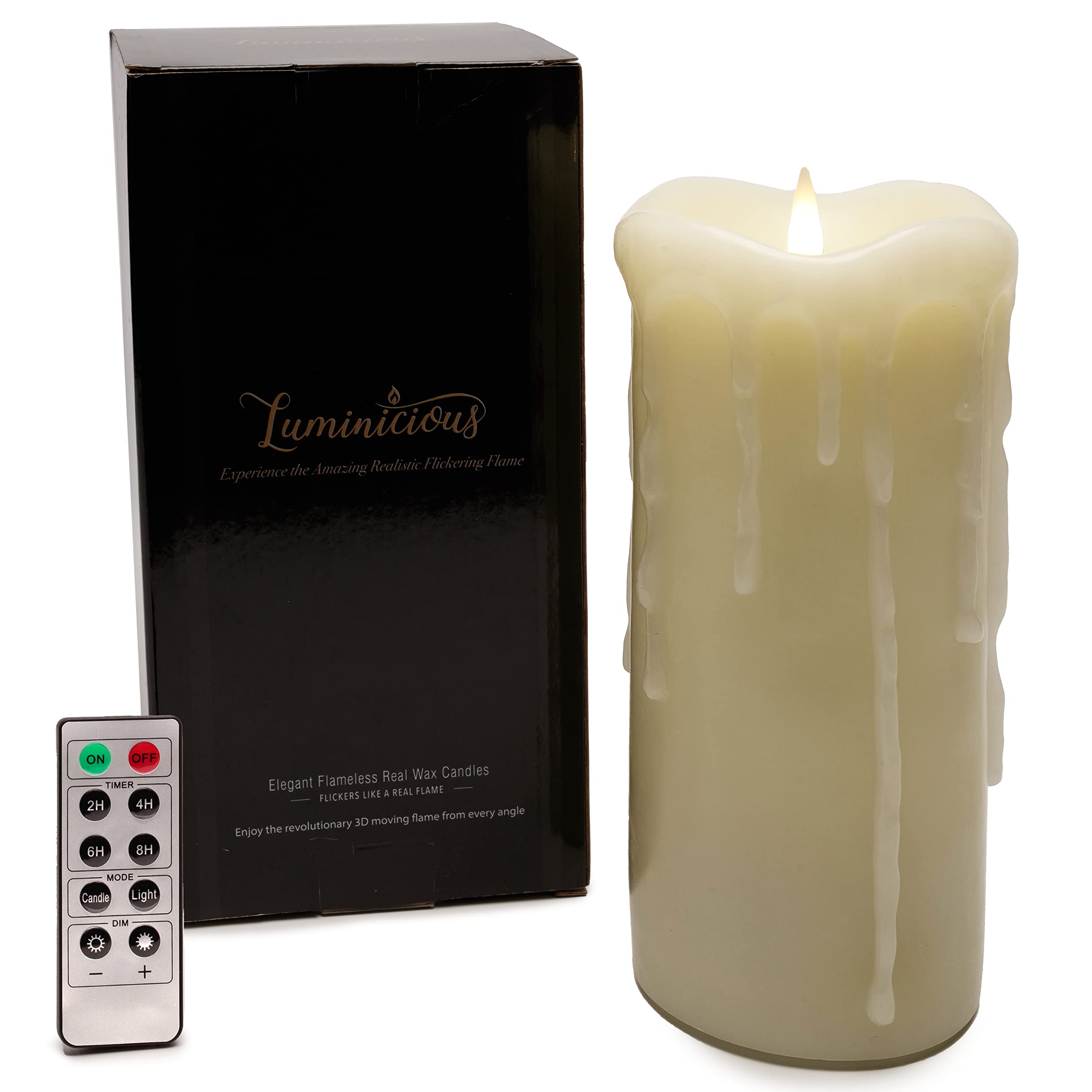 3D LED Flameless Candle with Remote Control & Timer - Realistic Flickering Flame, Battery Operated, Ivory Wax Pillar Candle (4
