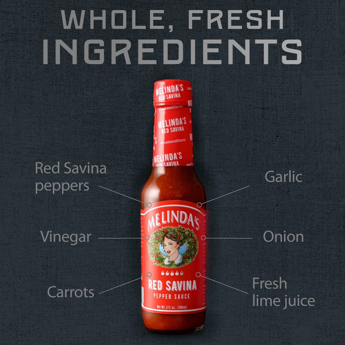Melinda’s Red Savina Pepper Hot Sauce - Extra Spicy Habanero Hot Sauce with Fresh Ingredients, Vinegar, Carrot & Onion - 5oz Bottle (3 Pack) - Perfect for Tacos, Wings & Grilling