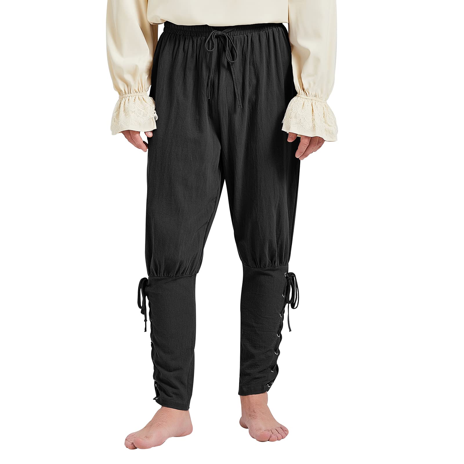 Men's Pirate Pants - Medieval Viking Navigator Cosplay Costume with Drawstring Ankle Bands | Perfect for Renaissance Fairs, Halloween Parties & LARP Events
