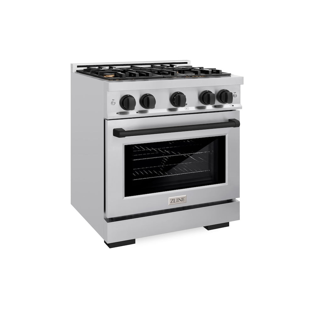 ZLINE Autograph Edition 30-inch 4.2 cu. ft. Gas Range with 4 Burner Cooktop & Convection Oven - Stainless Steel with Matte Black Accents (HGRZ 30 MB) - Perfect for Modern Kitchens and Professional Cooking