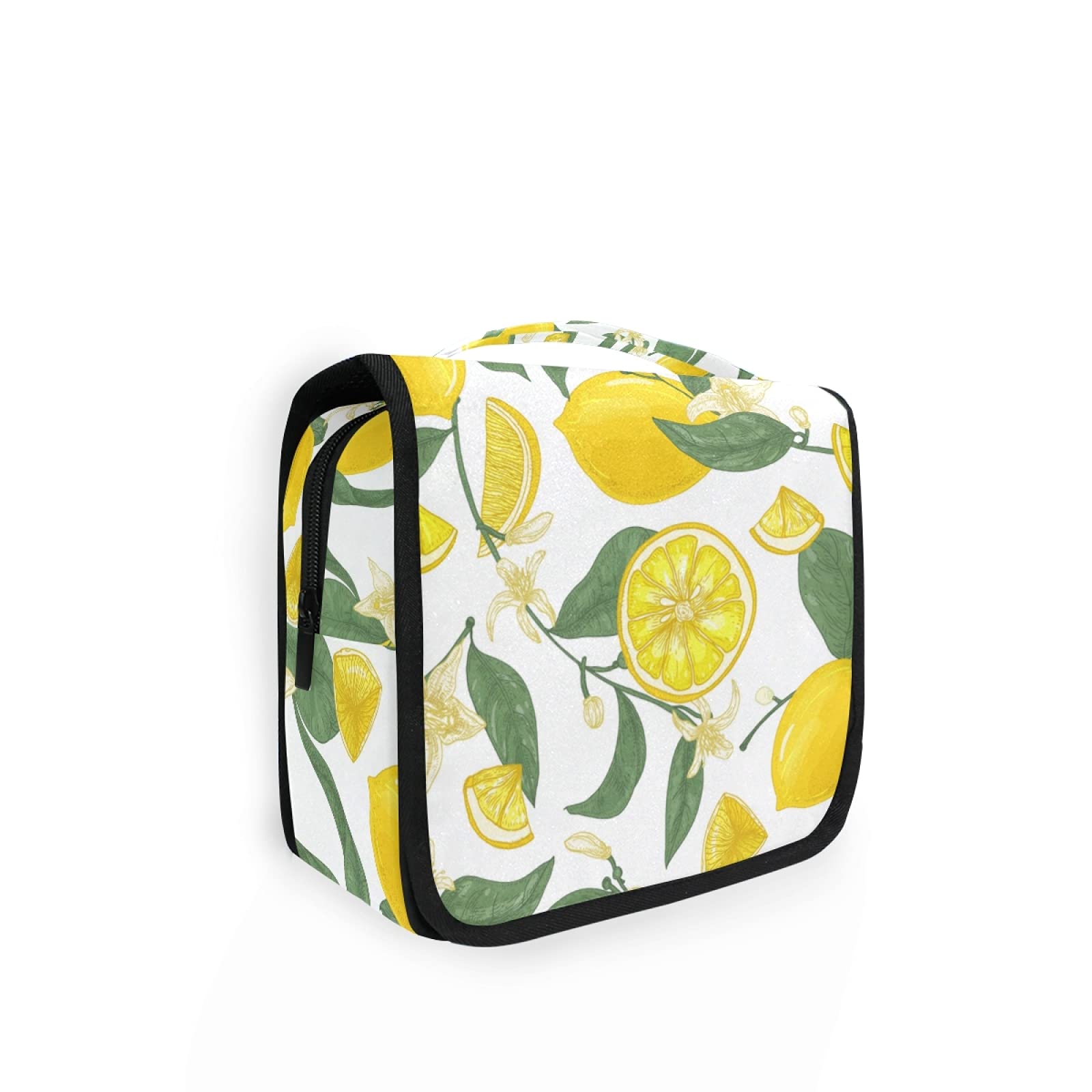 ALAZA Yellow Lemon Citrus Fruit Hanging Toiletry Bag for Women - Large Capacity Waterproof Travel Cosmetic Bag with Hook, Perfect for Bathroom Storage & Makeup Organizer | Ideal for Travel, Gym, and Home Use